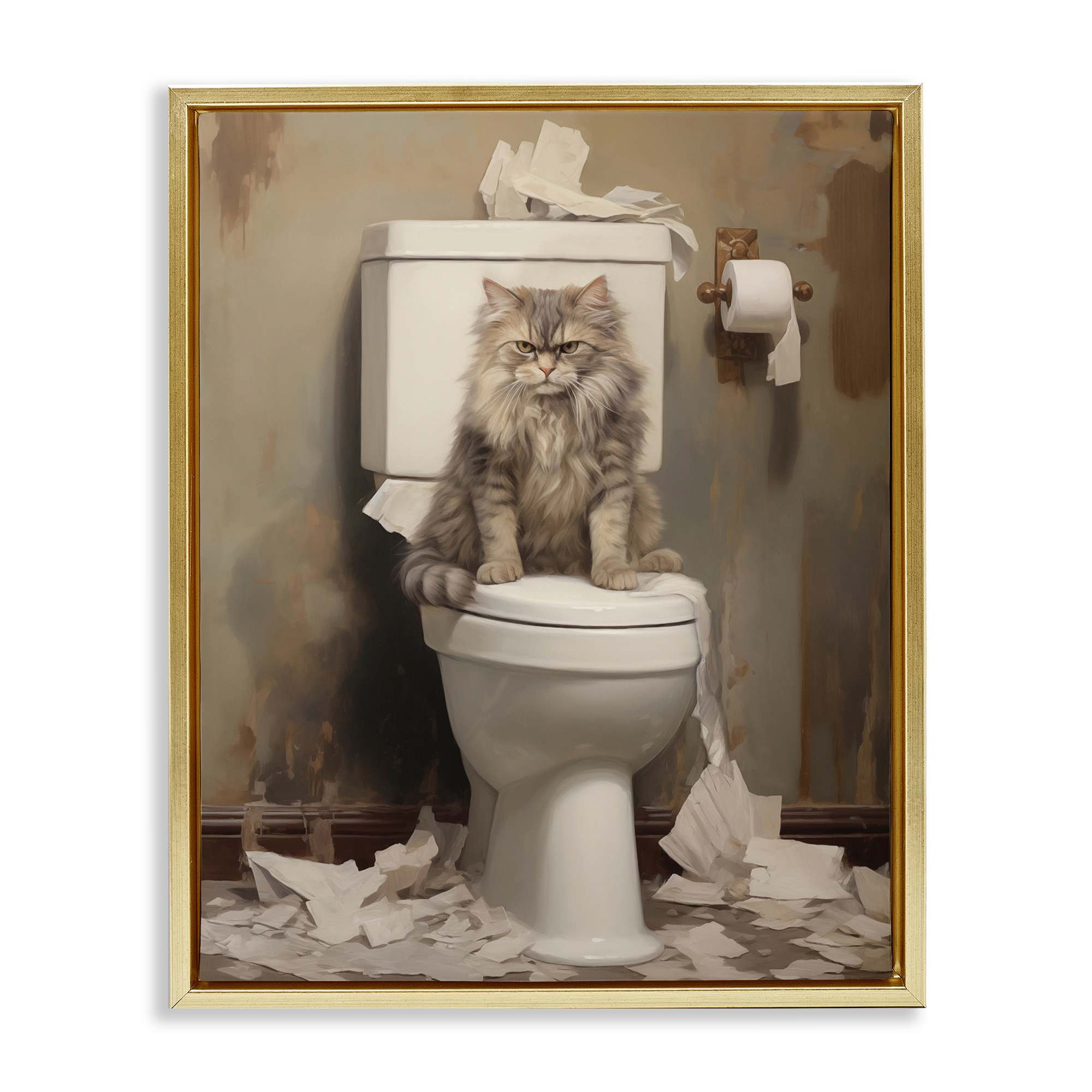 Stupell Industries BT-840-FFG-24X30 Cat and  Torn Toilet Paper Floating Frame design by Arlington Prints