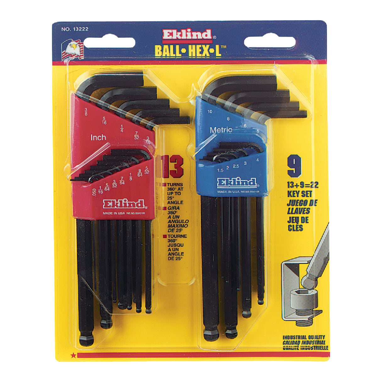 Eklind  13222 Ball-Hex L-Key Combo 22-Piece SAE Metric Set