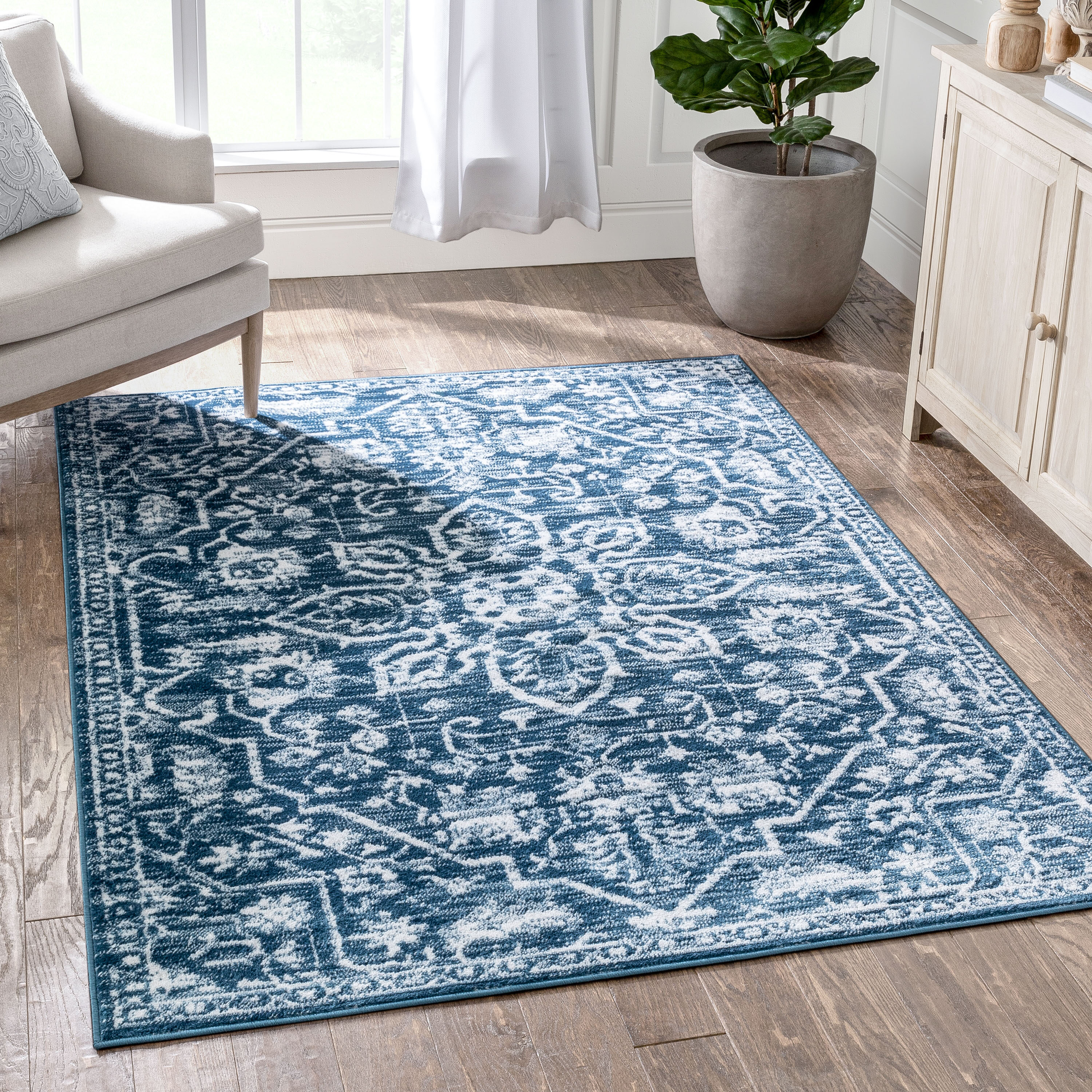 Well Woven DZ-06-8 Dazzle 9 x 13 (ft) Loomed Polypropylene Light Blue Rectangular Indoor Floral/Botanical Vintage Area rug