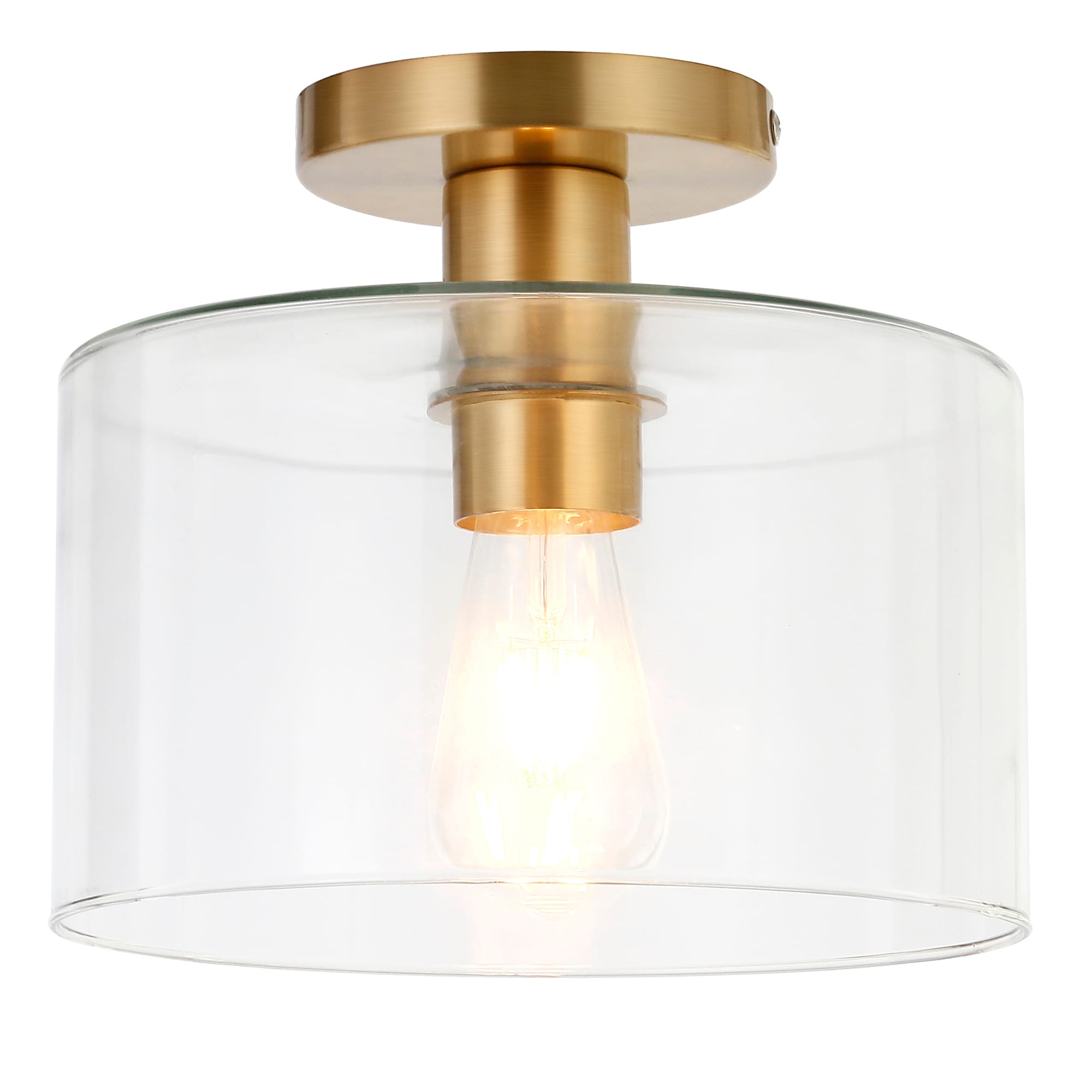 Henri 10" Brass Transitional Semi-Flush Mount with Clear Glass Drum Shade