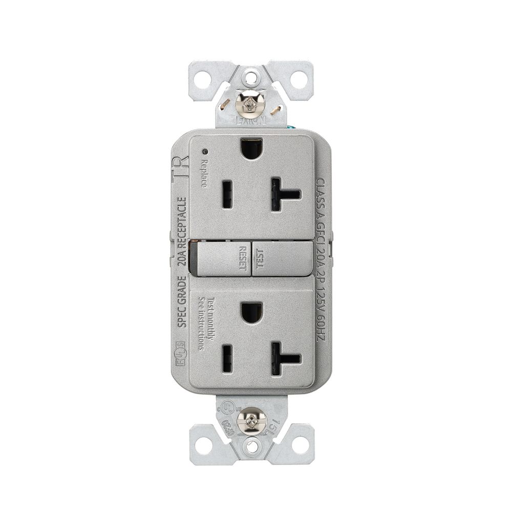 Eaton TRGF20SG-BX-L 20 -Amp 125-volt Tamper Resistant GFCI Residential Decorator Outlet , Silver Granite