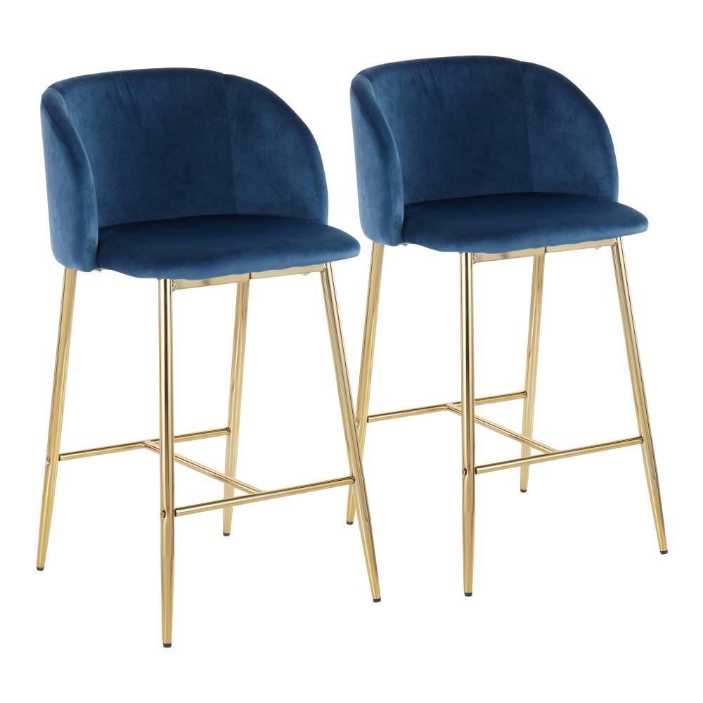 LumiSource Luna Set of 2 Gold Steel, Blue Velvet 26.5-in H Tall Upholstered  Bar Stool in the Bar Stools department at Lowes.com