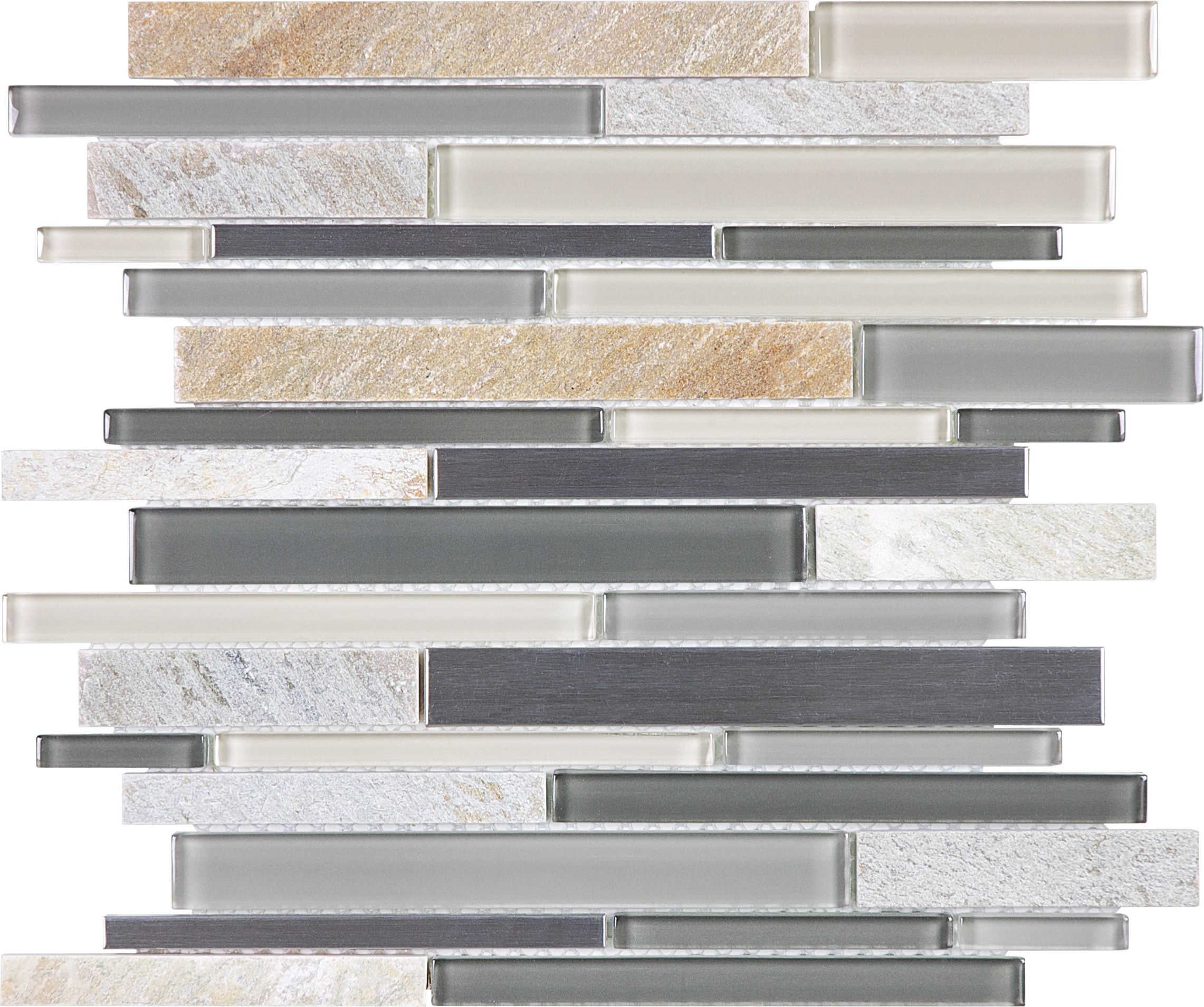 Anatolia 3001-0136-0 Fossil Rock 12-in x 12-in Glossy Glass Subway Mosaic Wall Tile (10-sq. ft/ Carton)