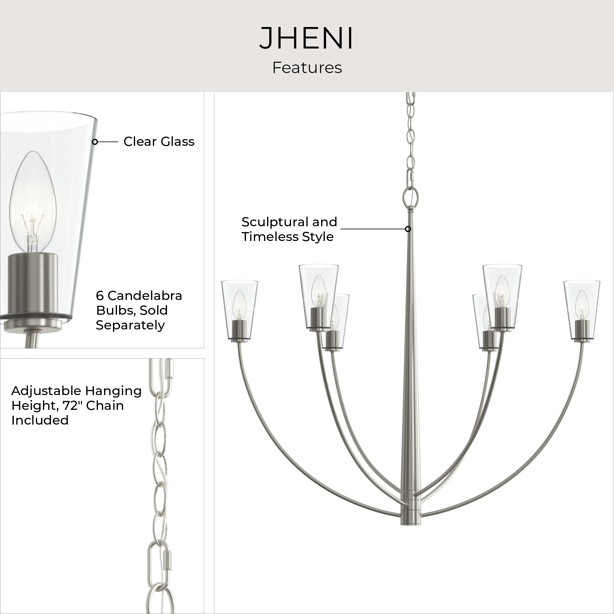 Progress Lighting Jheni 6 -Light Brushed Nickel Clear glass Steel ...