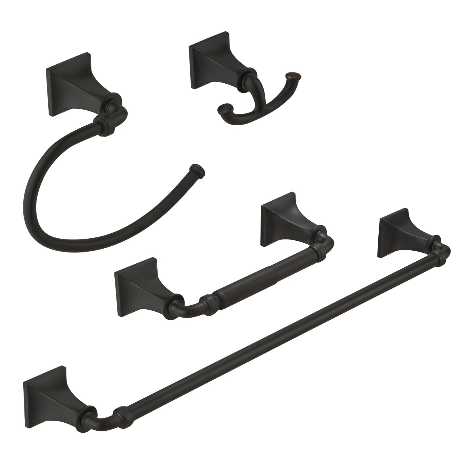 BWE A-91068-ORB 4 -Piece Antique Echo Oil Rubbed Bronze Decorative Bathroom Hardware Set Towel Bar, Toilet Paper Holder, ,Robe Hook Included