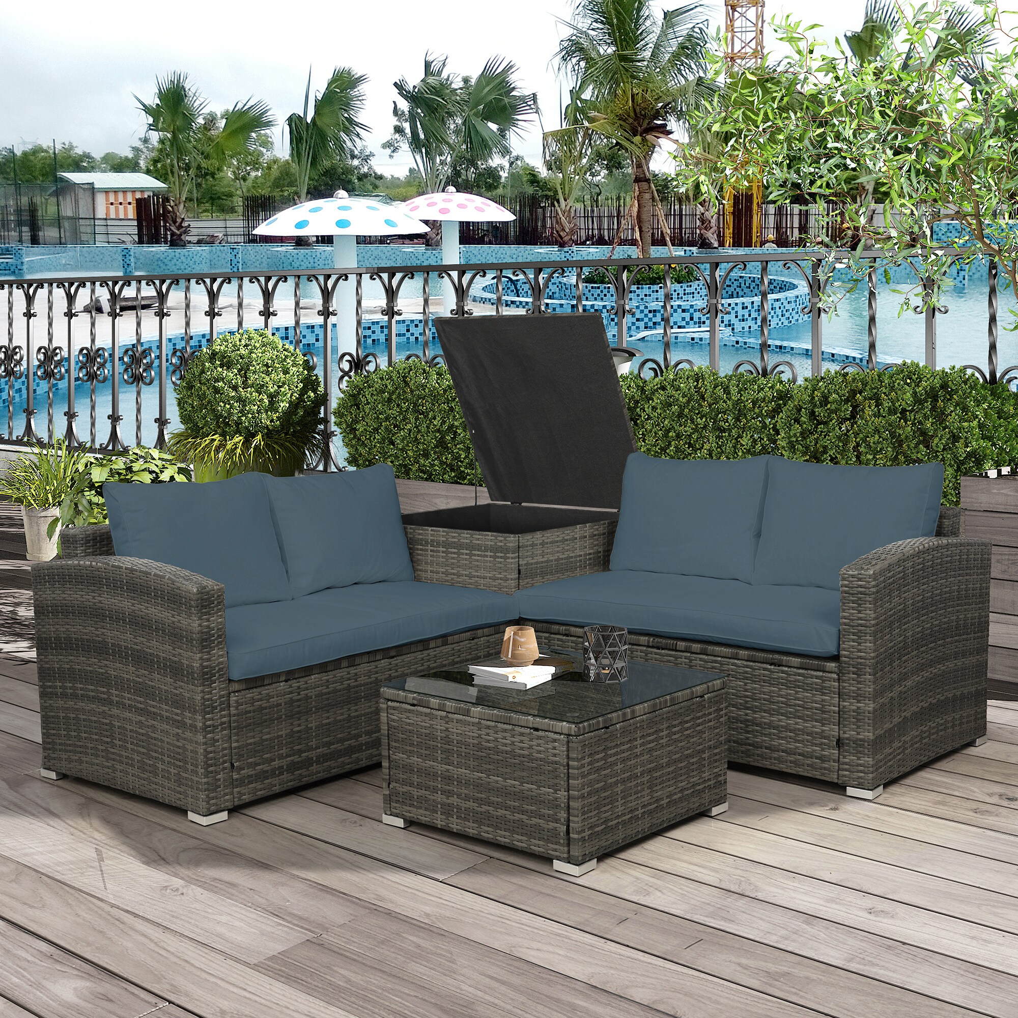 Casainc 4 Pcs Outdoor Cushioned Pe Rattan Wicker Sectional Sofa Set Garden Patio Furniture Gray Cushion In The Conversation Sets Department At Com - Rattan Garden Patio Furniture Set