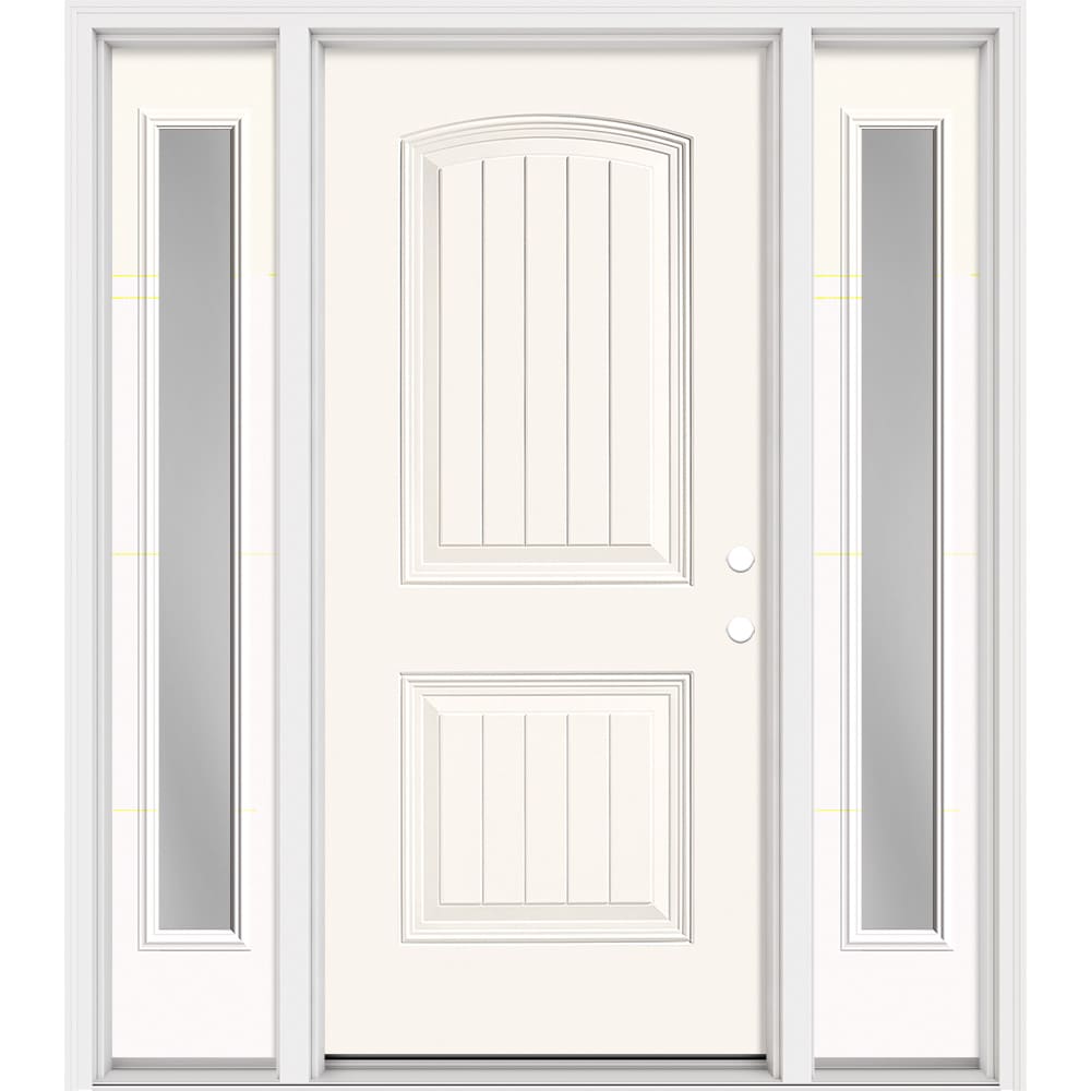 Masonite 321225 Steel Doors Series 64-in x 80-in x Steel No glass Left-hand inswing Modern White Painted Prehung Front Door with Sidelights with Brickmould Insulating core