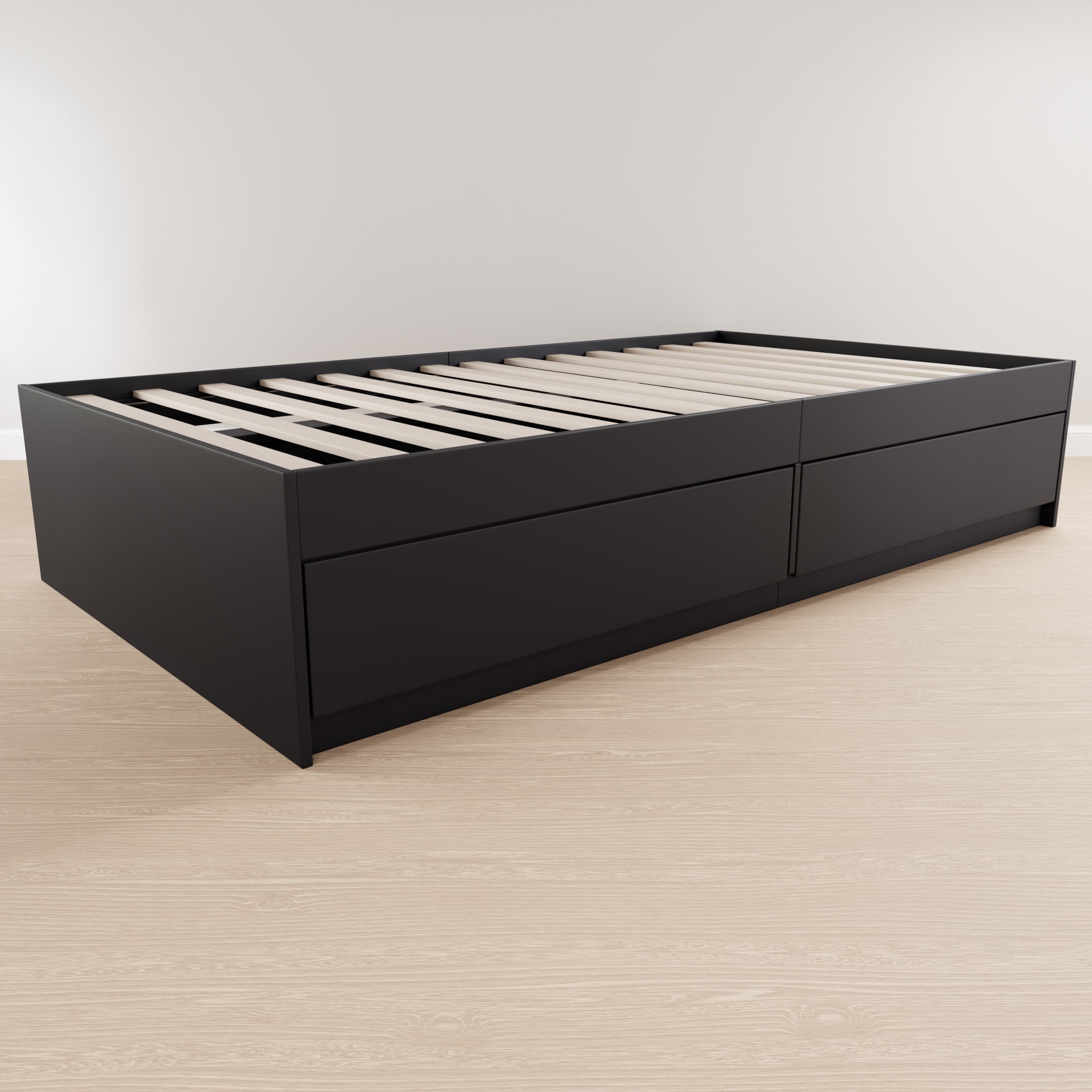 Brookside BS0002LBDTTBK Sadie Black Twin Wood veneer Platform Bed with Storage
