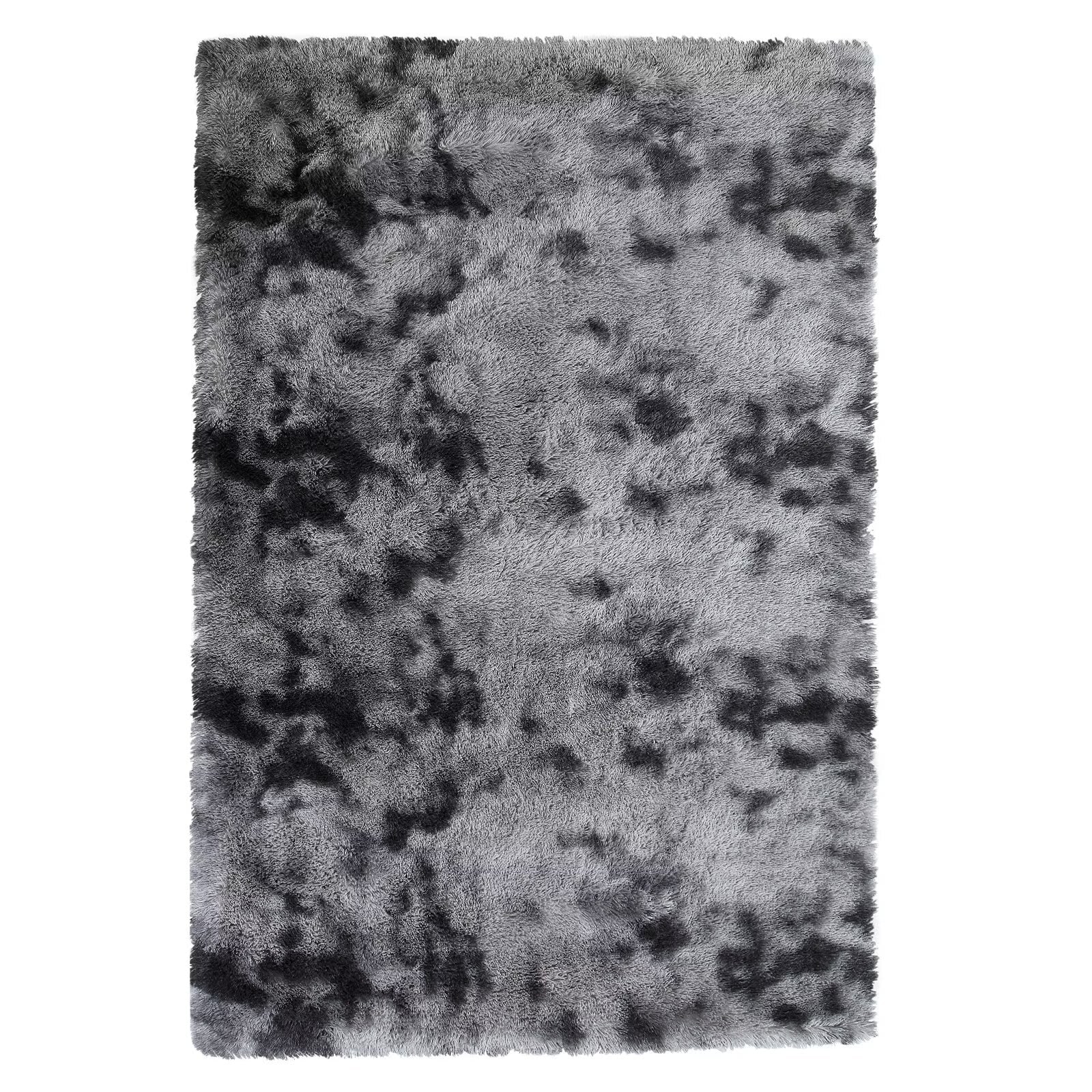Qeetex SUNNY-PHO-0PW21QZI 9 x 12 ft Polyester Tie-dye Dark Grey Rectangular Indoor Solid Modern Fluffy Soft Non Slip Area Rug