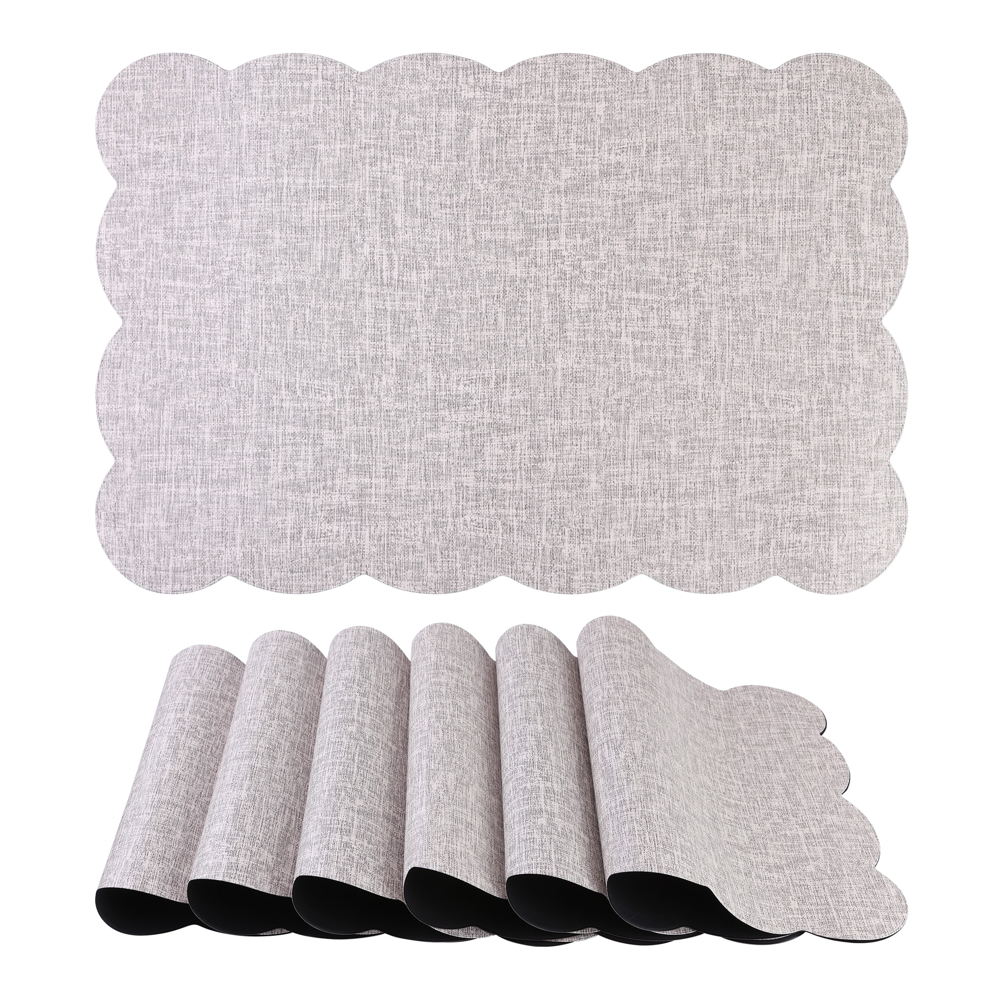 Unique Bargains Placemats 6pcs Ruffle Placemats for Kitchen Dining Table Decor Washable Heat Resistant Table Placemats Wipeable Table Mat 18x12in Gray