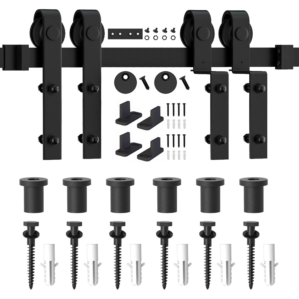 WINSOON GCM4999 108-in Matte Matte Black Indoor J-strap Single bypass Barn door hardware kit