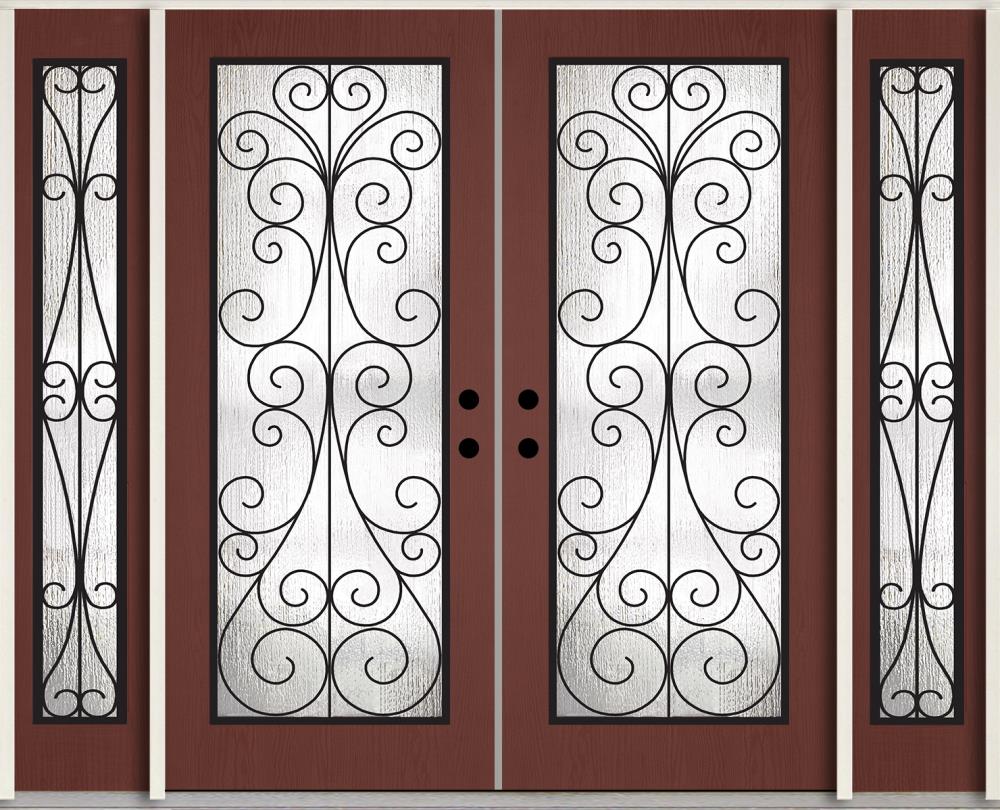RELIABILT LO921854 96-in x 80-in x Fiberglass Full lite Left-hand inswing Wineberry Stained Prehung Double Front Door with Sidelights Insulating core