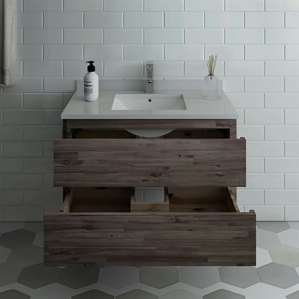 Acacia Brown 35" Wall Mount Single Sink Vanity Base