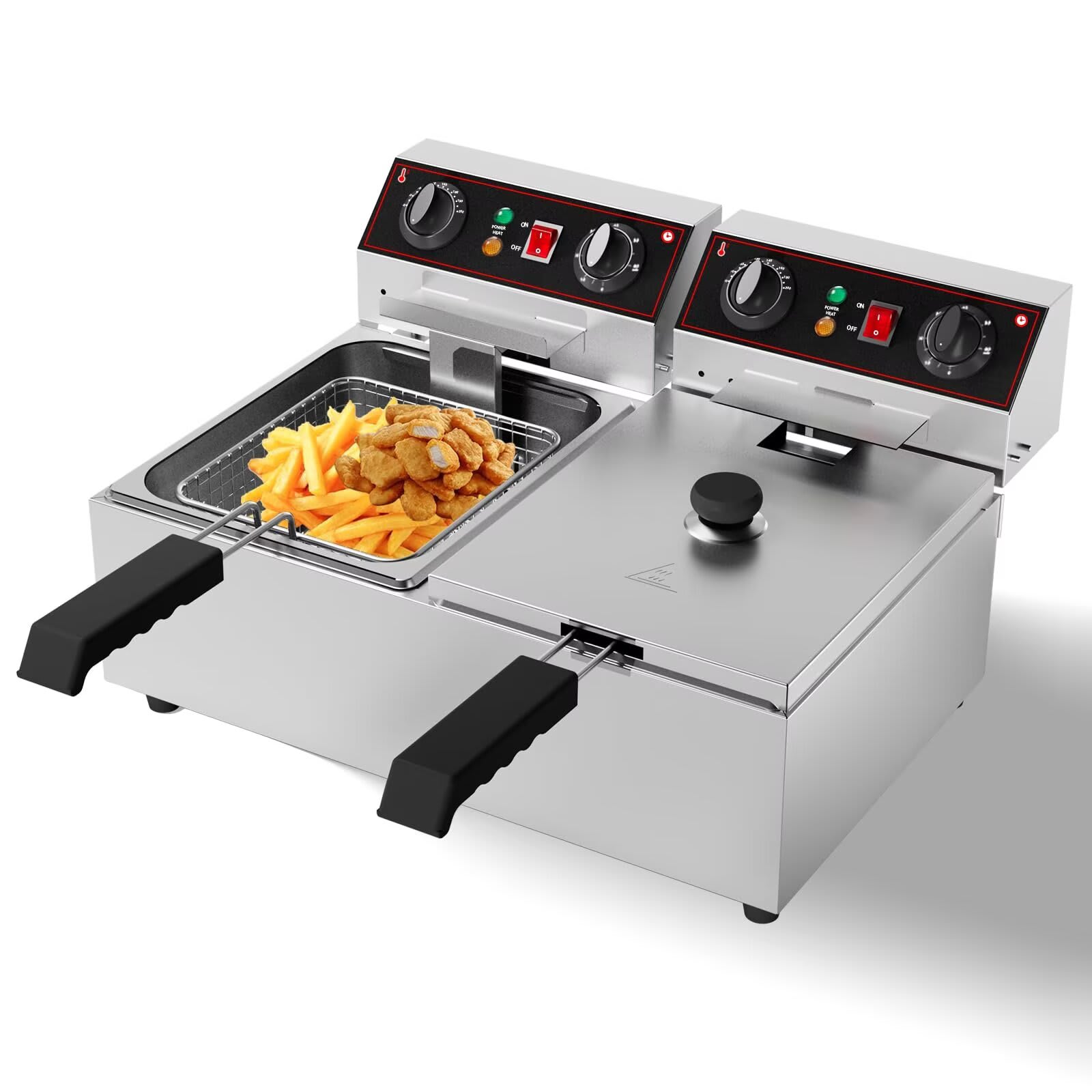 Qeetex JXNAG-PHO-15OY2KK9 21.2QT Electric Deep Fryer 20L Stainless Steel Commercial Fryer Countertop Kitchen Frying Machine with Temperature Control French Fries Donuts