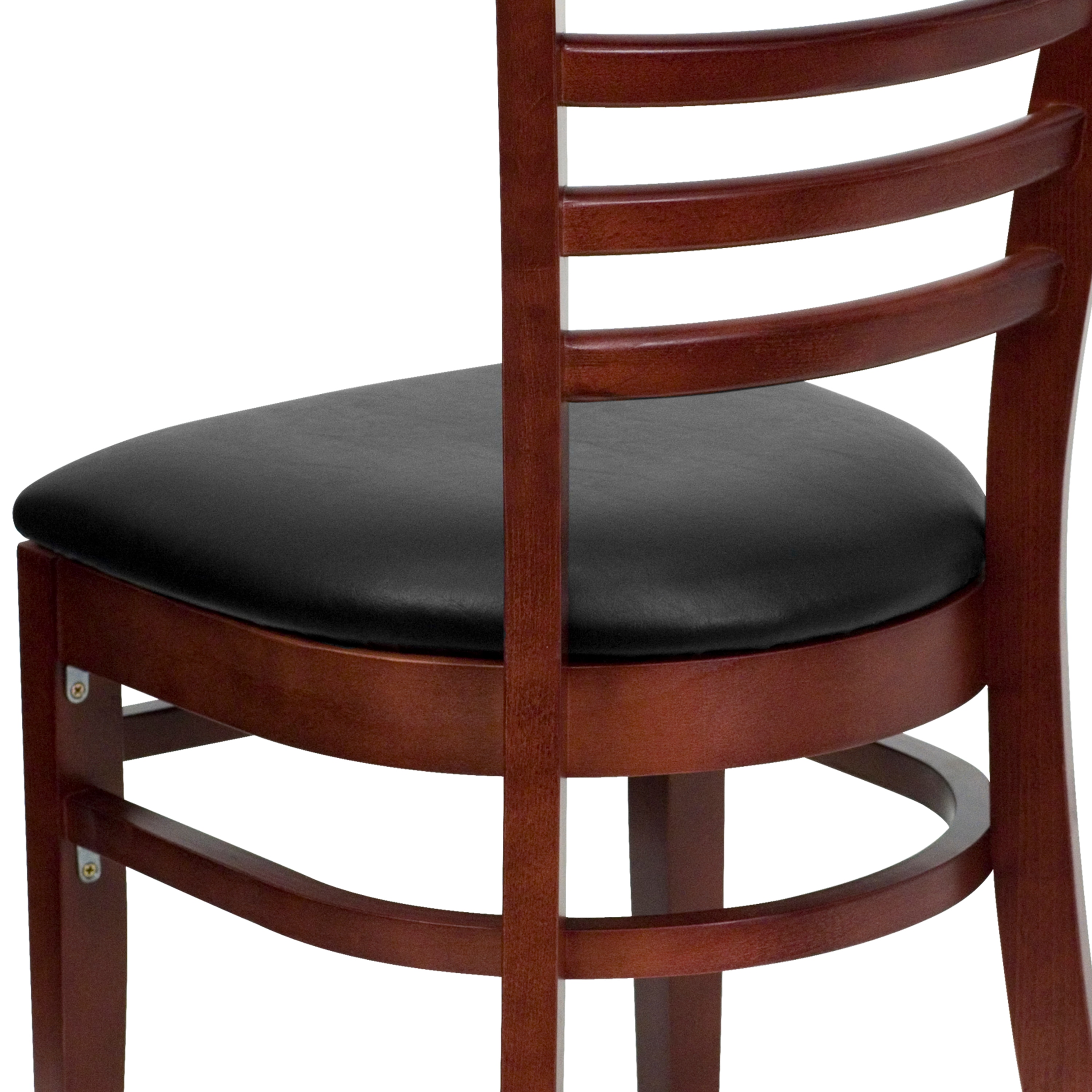 Mahogany Wood Ladderback Chair with Black Vinyl Seat