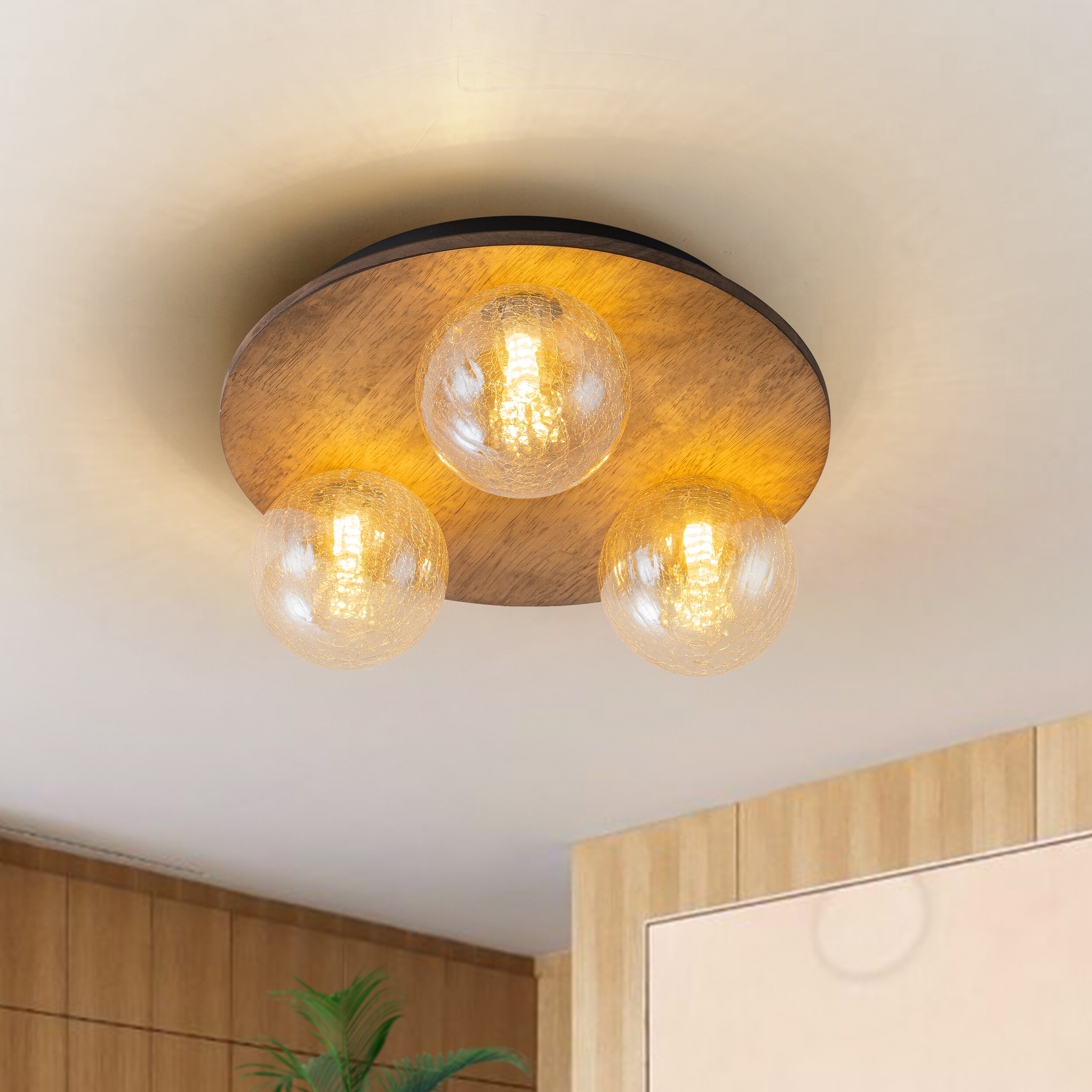 HUOKU PD1067471 Votos 3 -Light 11.8-in Brown Flush Mount Light