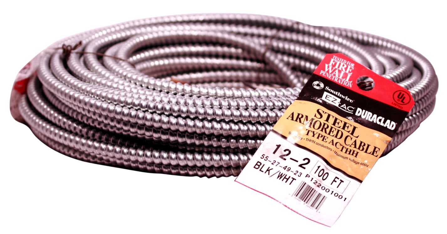 Metal Clad Armorlite Electrical Copper Cable 100 ft Southwire 12/2 Solid MC 