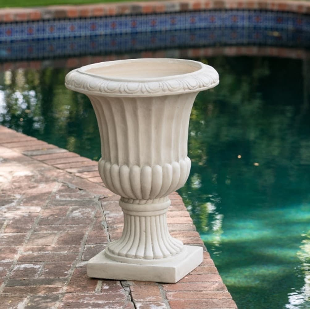 ZAKLOOP WU52164.00AWHI Urn 19-Inches W Large White Concrete Outdoor Planter with Drainage Holes