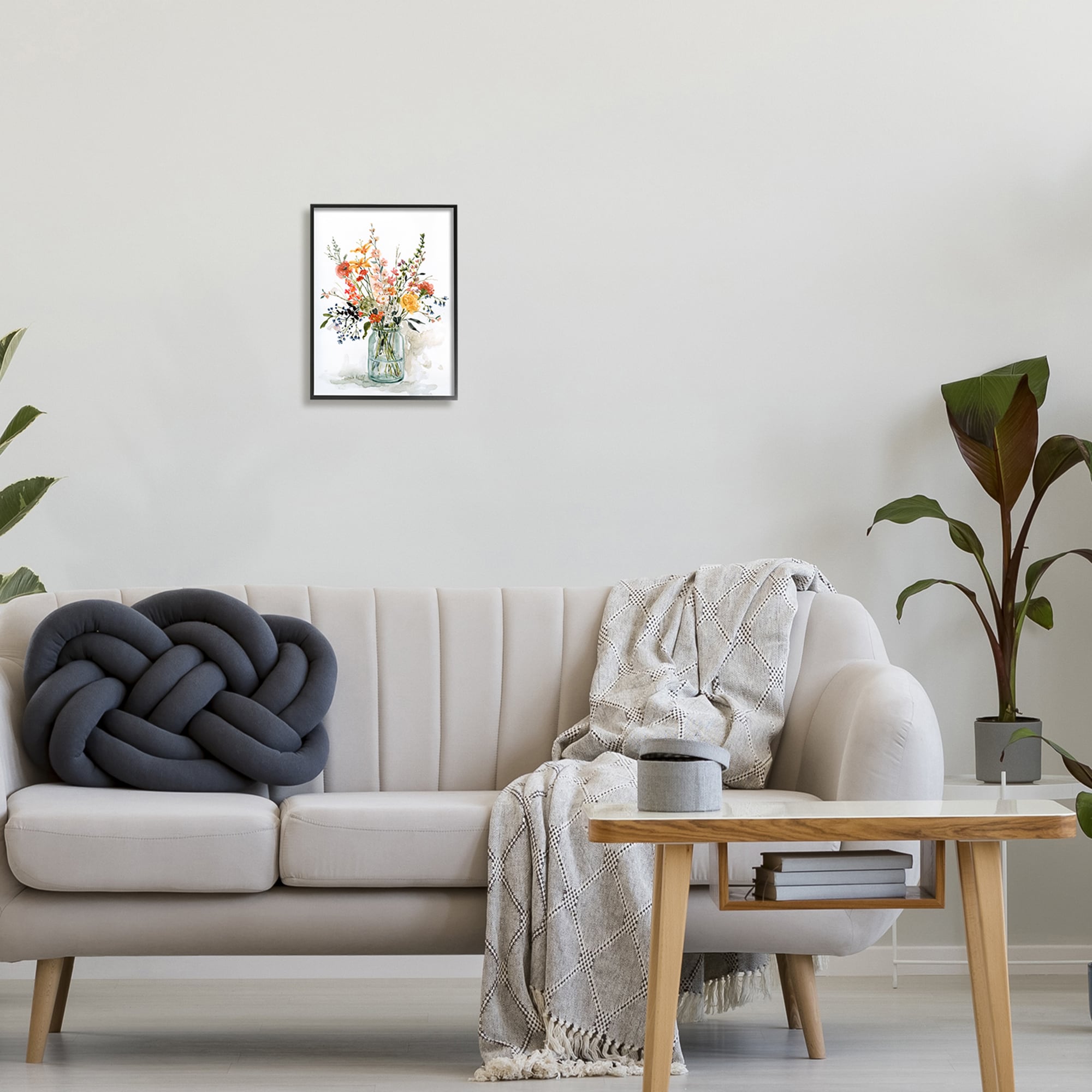 Warm Summer Meadow Floral Bouquet Still Life Black Framed Canvas Print