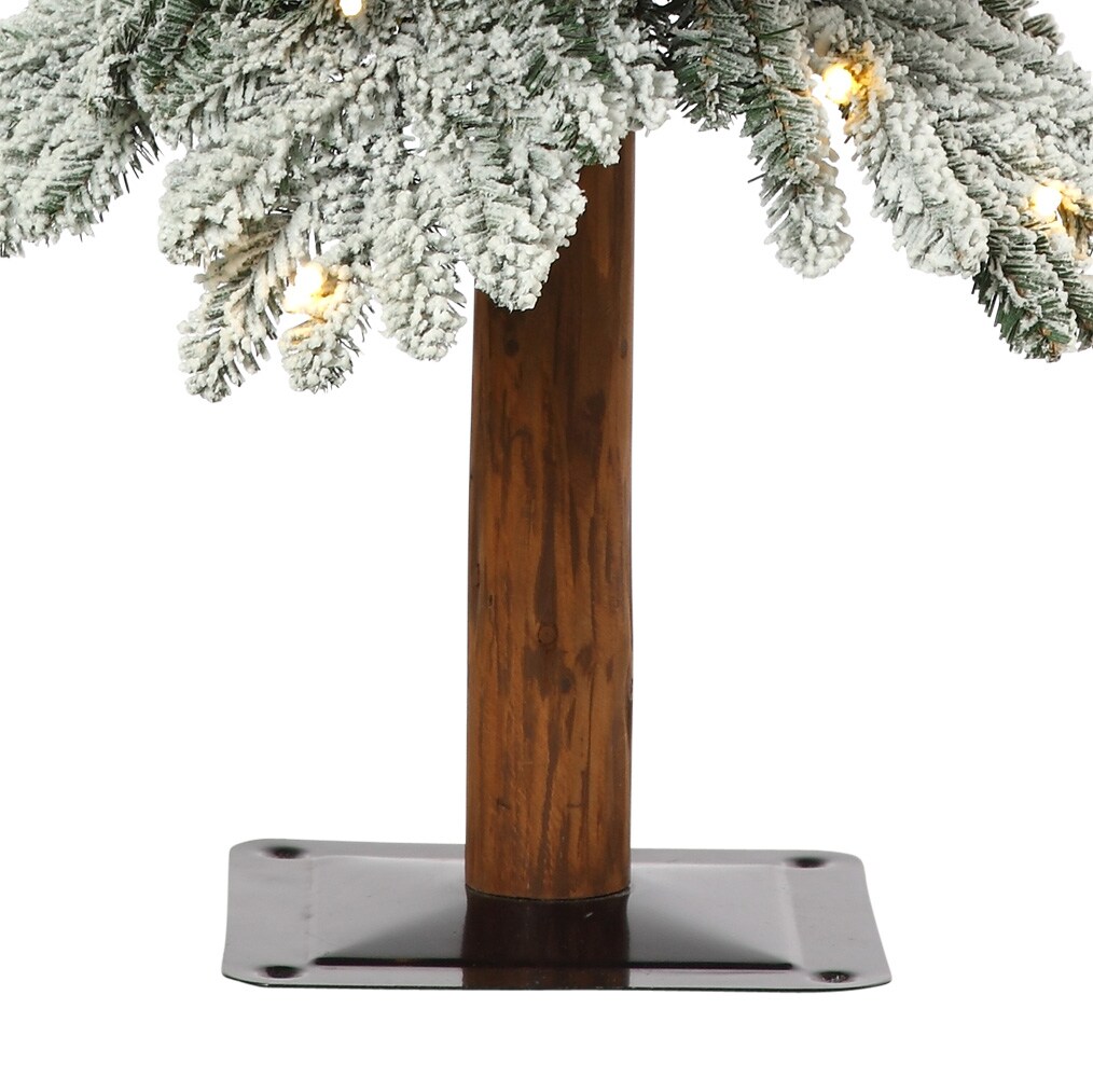 4-Foot White Flocked Slim Artificial Christmas Tree with LED Lights
