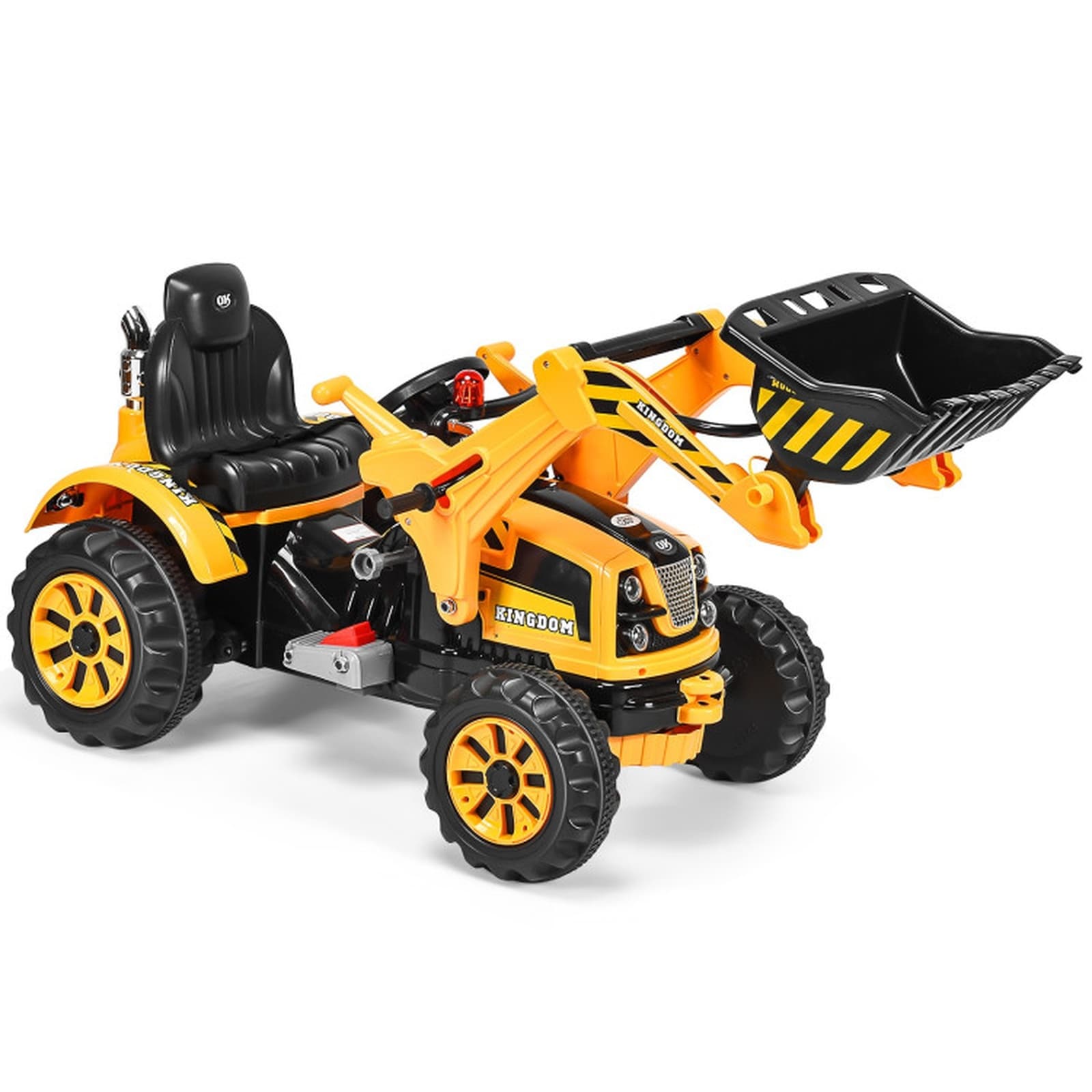 SUGIFT - 59-in 12V Kids Ride-On Dump Truck in Yellow with a Loader Bucket Twin 6V 7AH Rechargeabl...