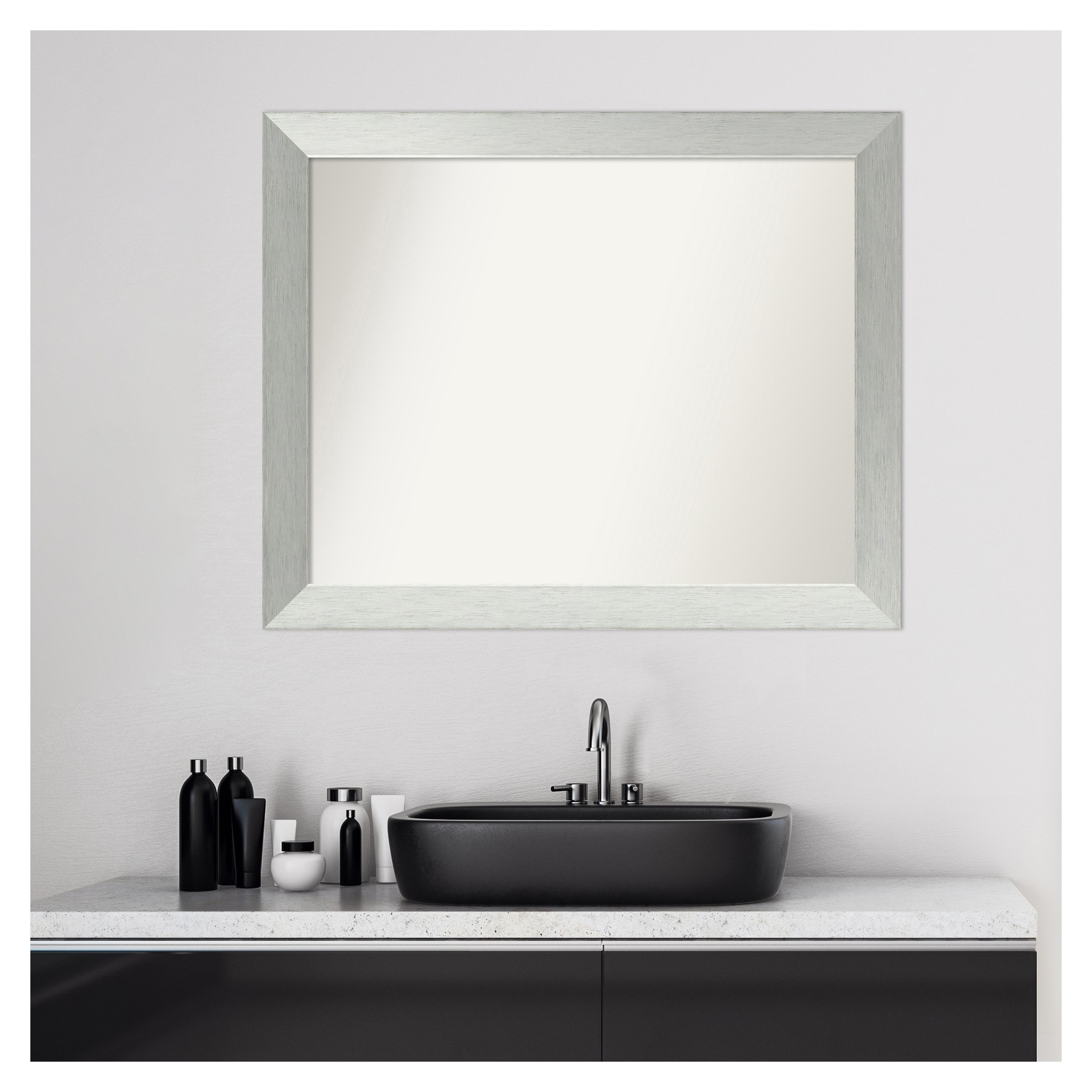 Amanti Art Brushed Sterling Silver Frame 32-in W x 26-in H Silver Framed  Vanity Mirror in the Mirrors department at