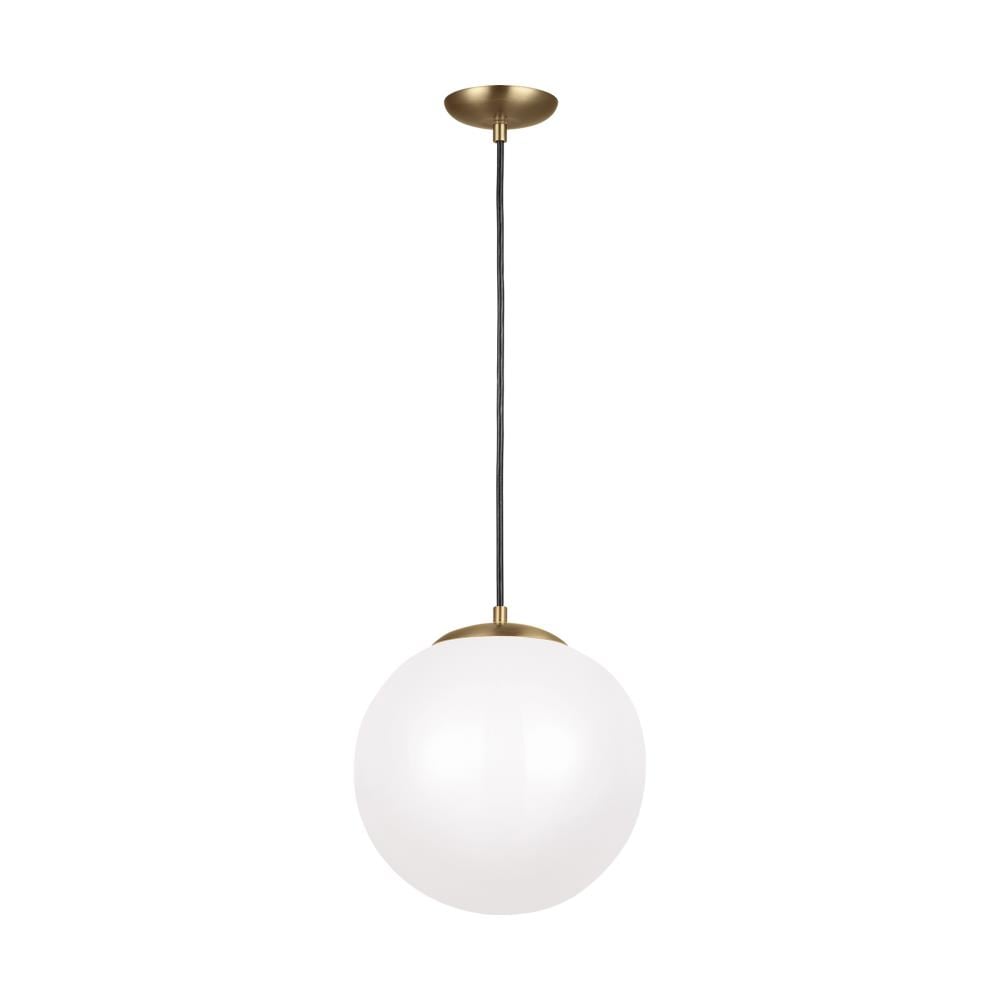 Generation Lighting 602493S-848 Leo 1 -Light Satin Brass Modern/contemporary White glass Globe Integrated LED Medium Hanging Pendant light