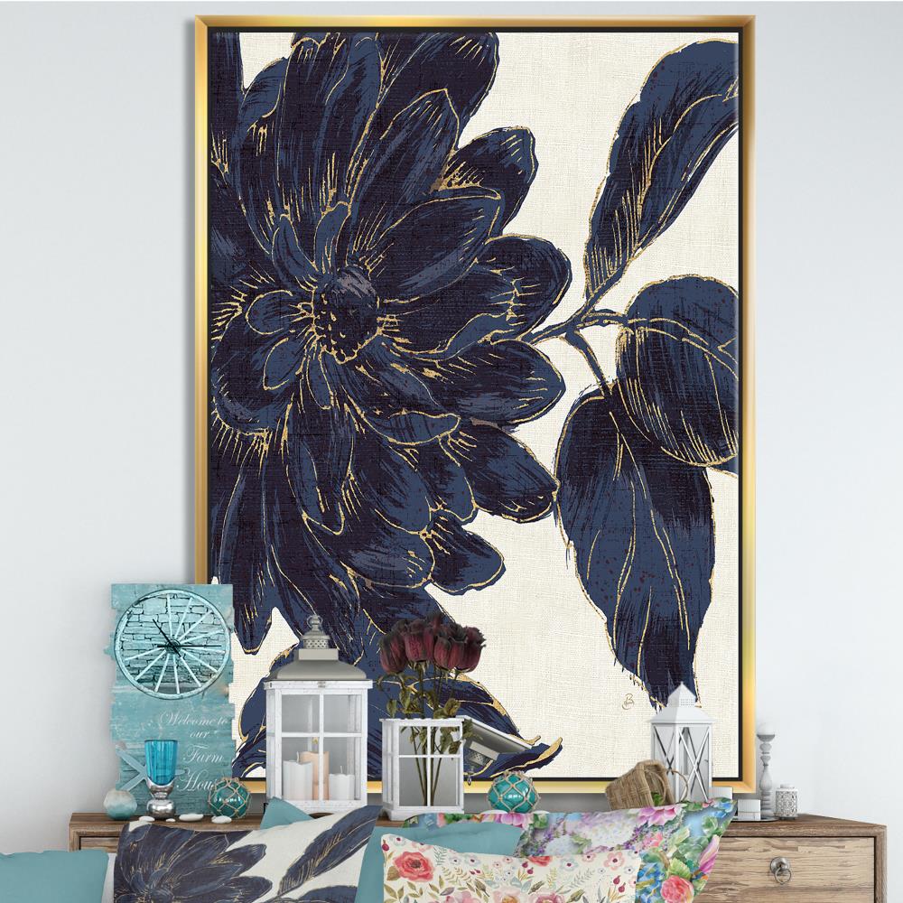 Designart Gold Wood Floater Frame 32-in H x 16-in W Floral Print on ...