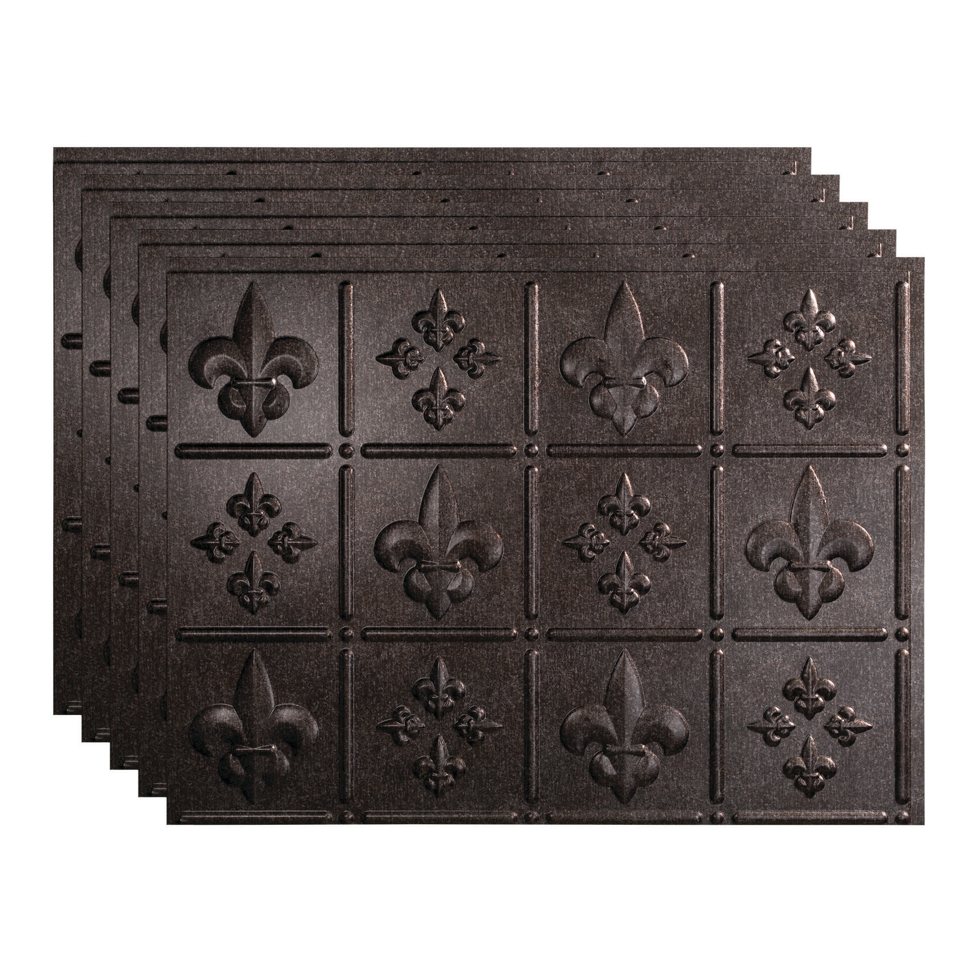 Fasade PB6627 Fleur-de-Lis 18.25-in x 24.25-in Vinyl Smoked Pewter Backsplash Panels 5.0 -Pack
