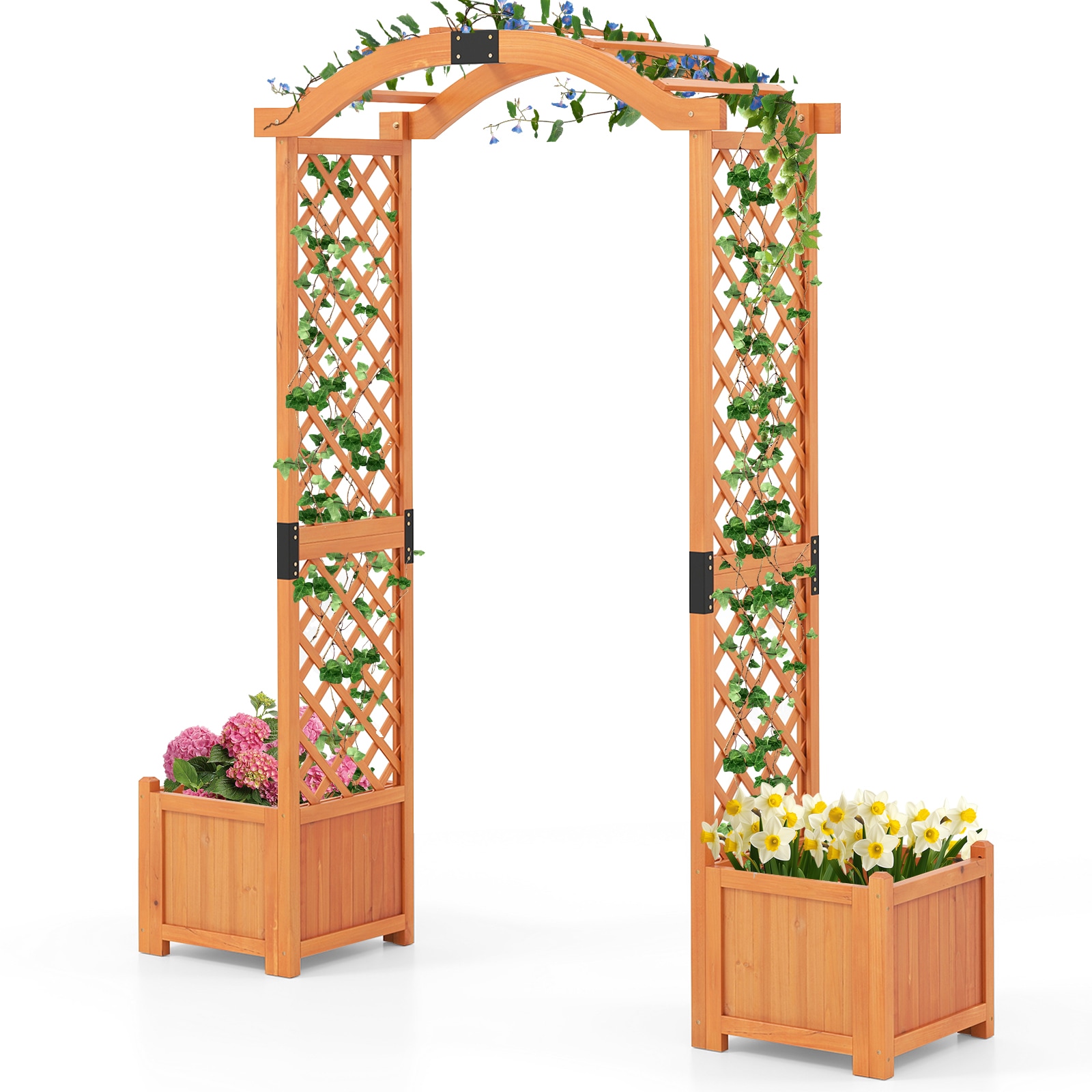 Volenca Wooden Garden Arbor with 2 Planter Boxes and Diamond Trellis for Climbing Plants
