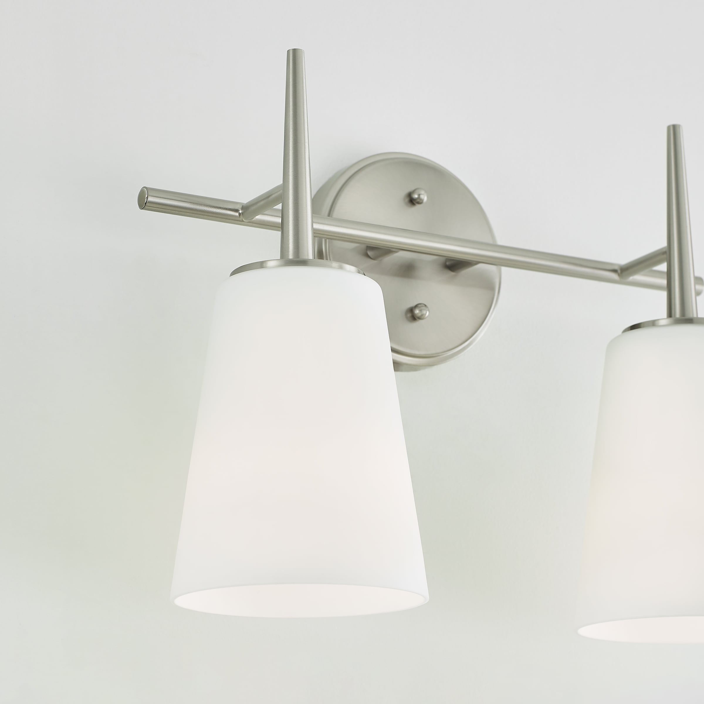 Brushed Nickel 2-Light Vanity with Opal Glass Shades