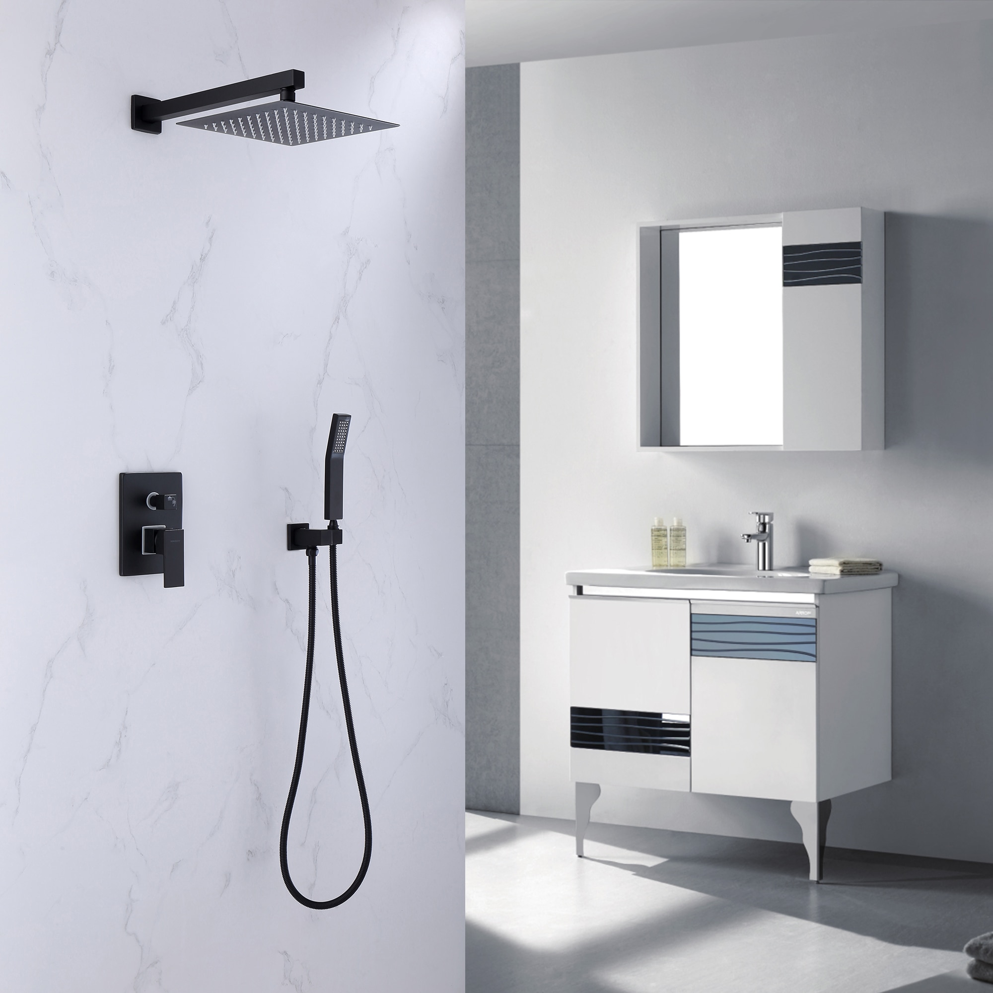 Nestfair KPS85003D Matte Black 2-handle Single function 10-in Square Shower Faucet with Valve
