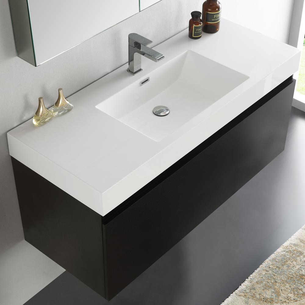 Fresca Mezzo 48-in Black Single Sink Floating Bathroom Vanity with ...