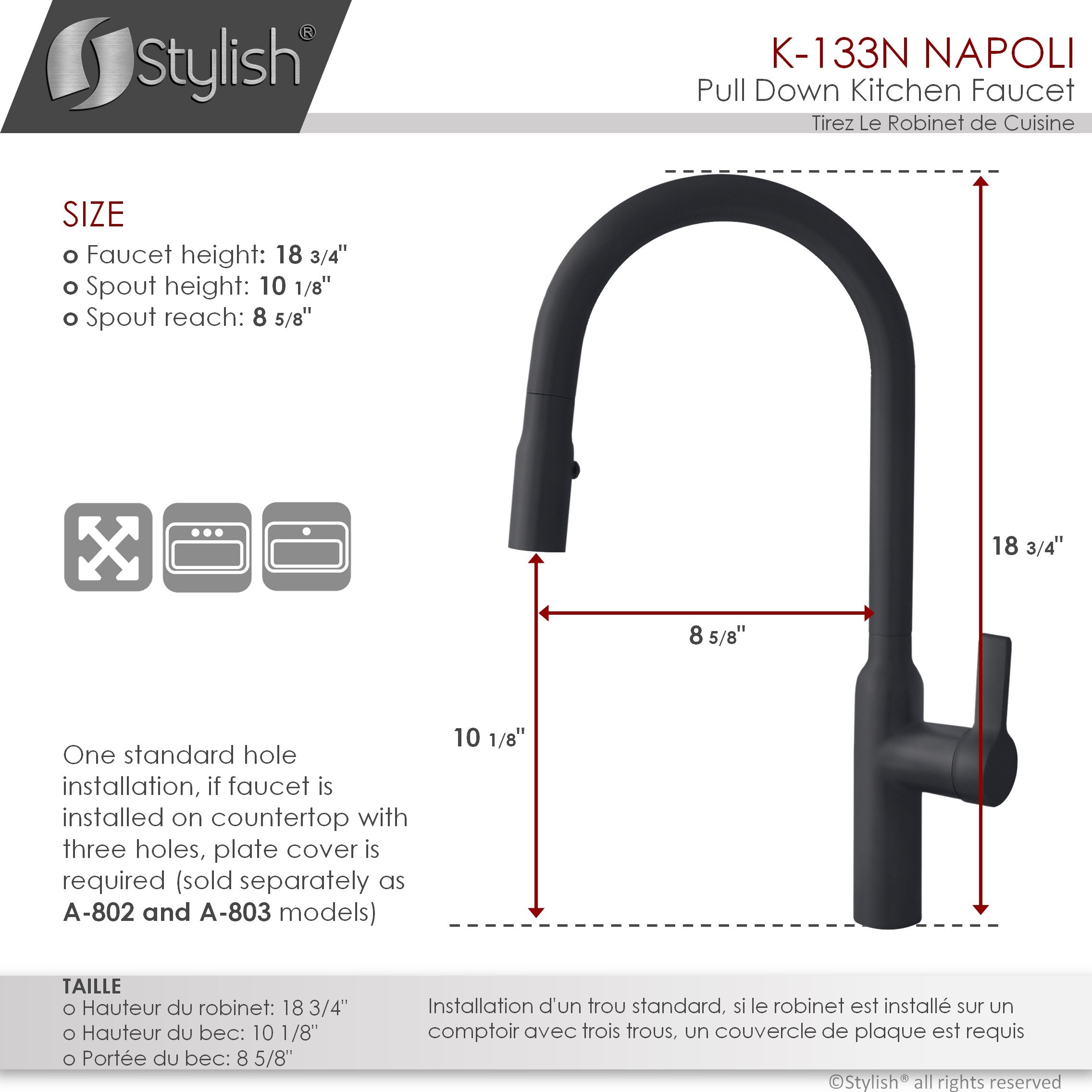 Matte Black Stainless Steel Pull Down Kitchen Faucet with Spray