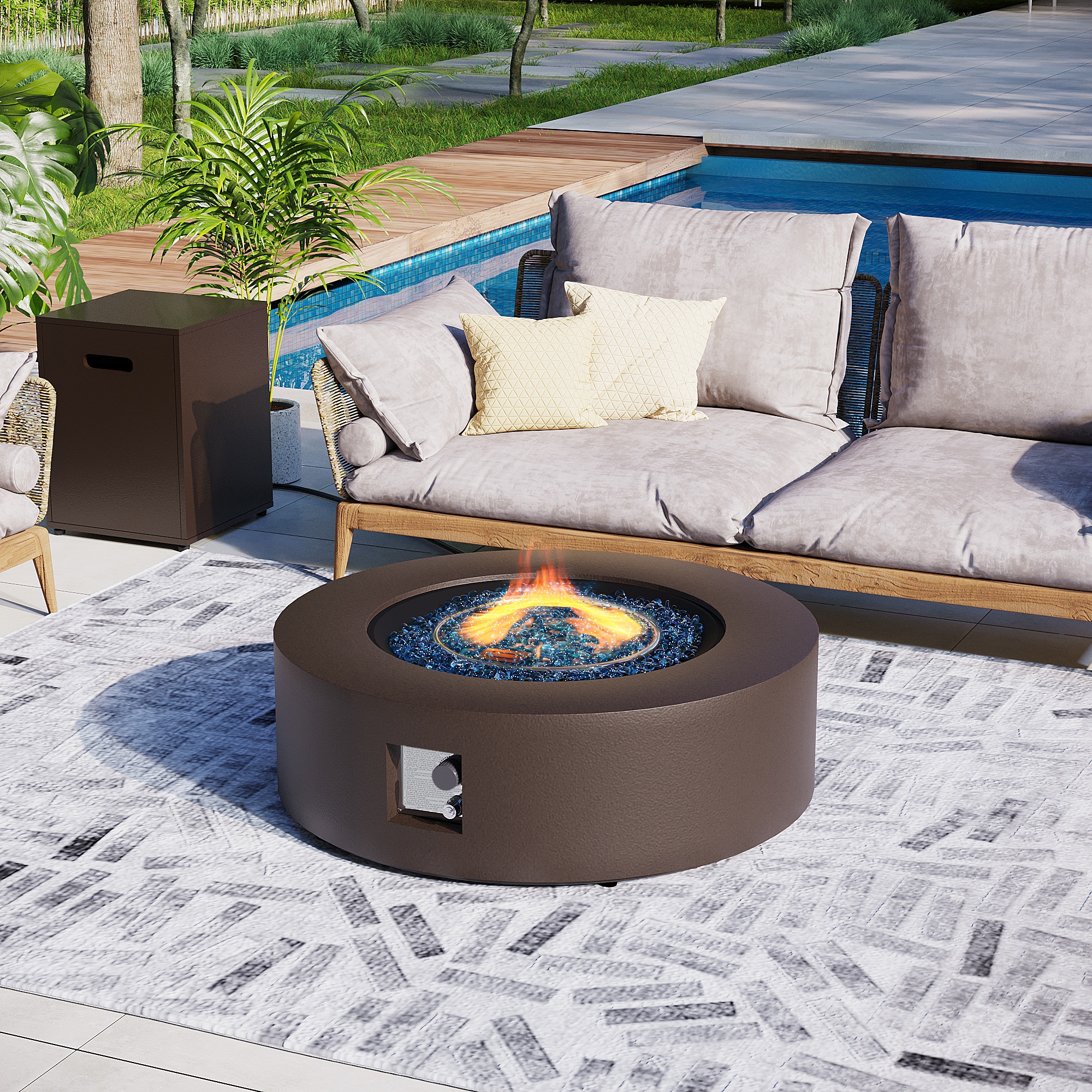 Patio Watcher 42TP-BROWN-KDWST 41-in W 50000 Maximum BTUs Iron Round Liquid propane Fire pit table