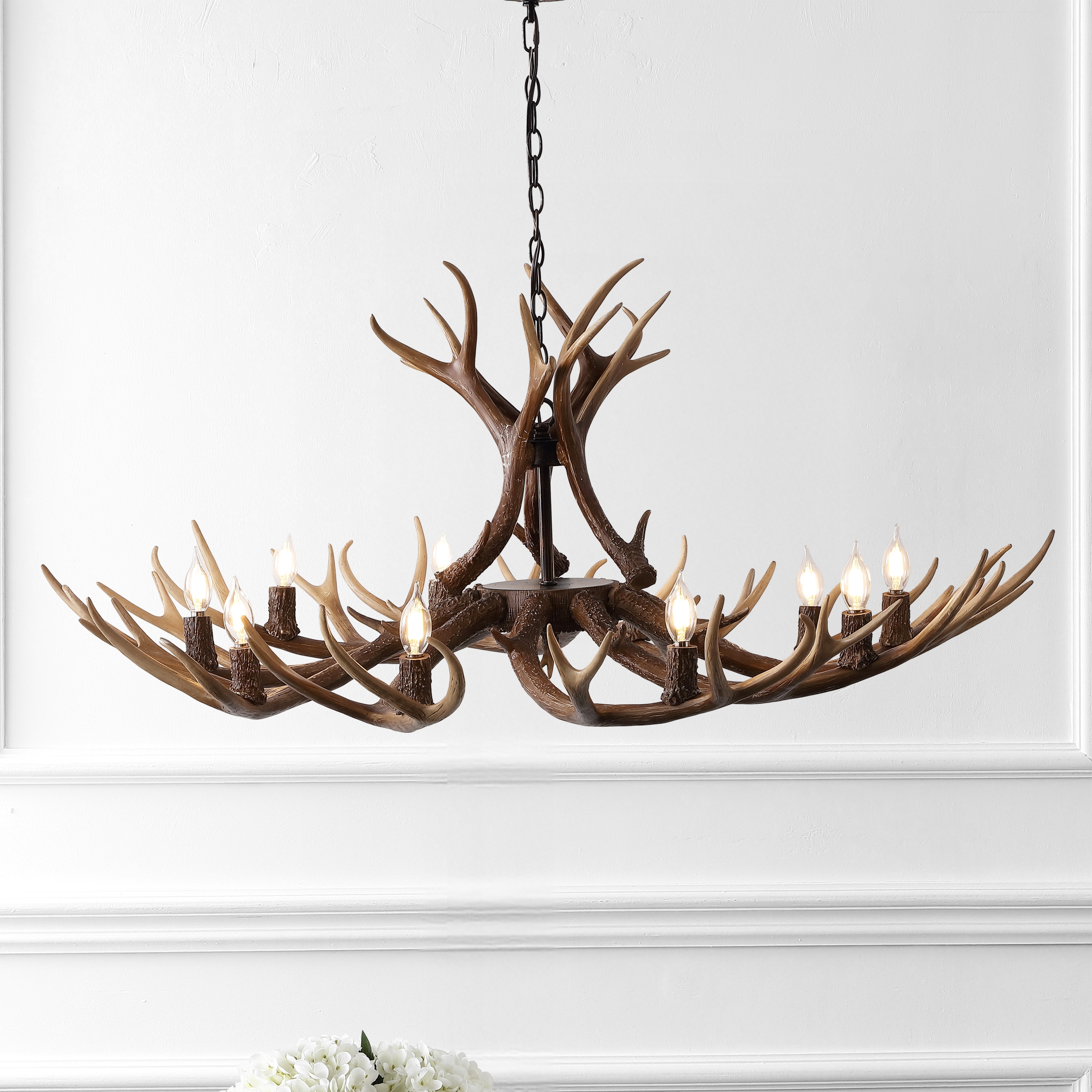 JONATHAN  Y Eldora 49-in. 10-Light Rustic Farmhouse Adjustable Resin Antler LED Chandelier - Brown