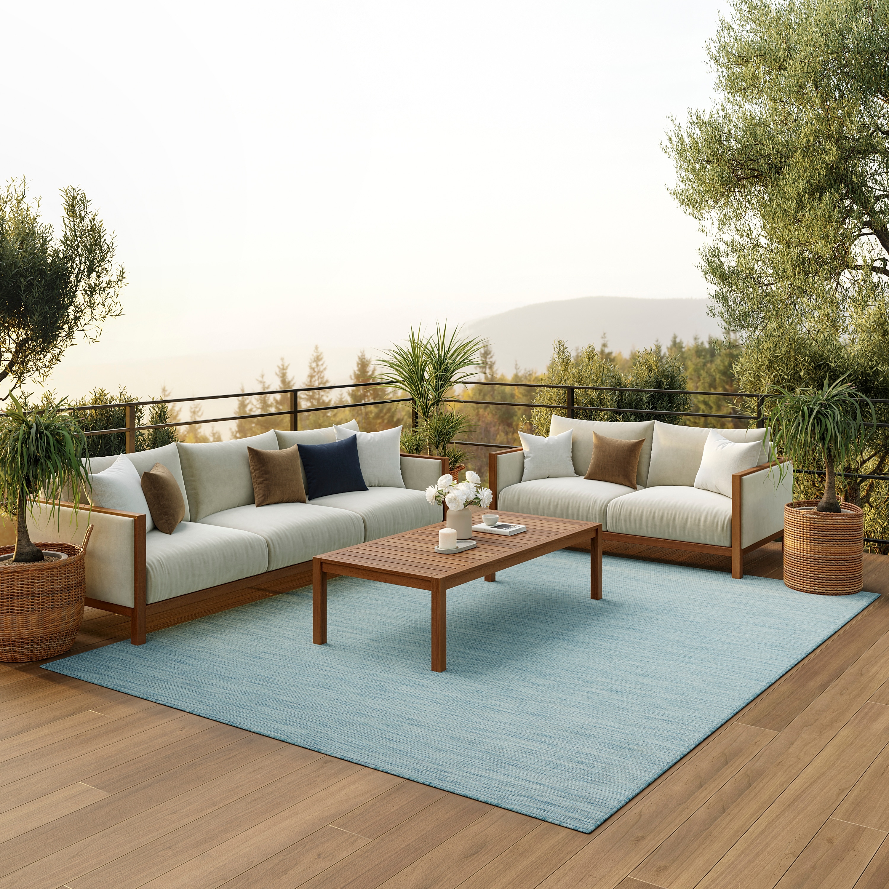 Nourison 99446842145 Positano 9 x 12 (ft) Loomed Polypropylene Aqua Rectangular Indoor/Outdoor Area rug