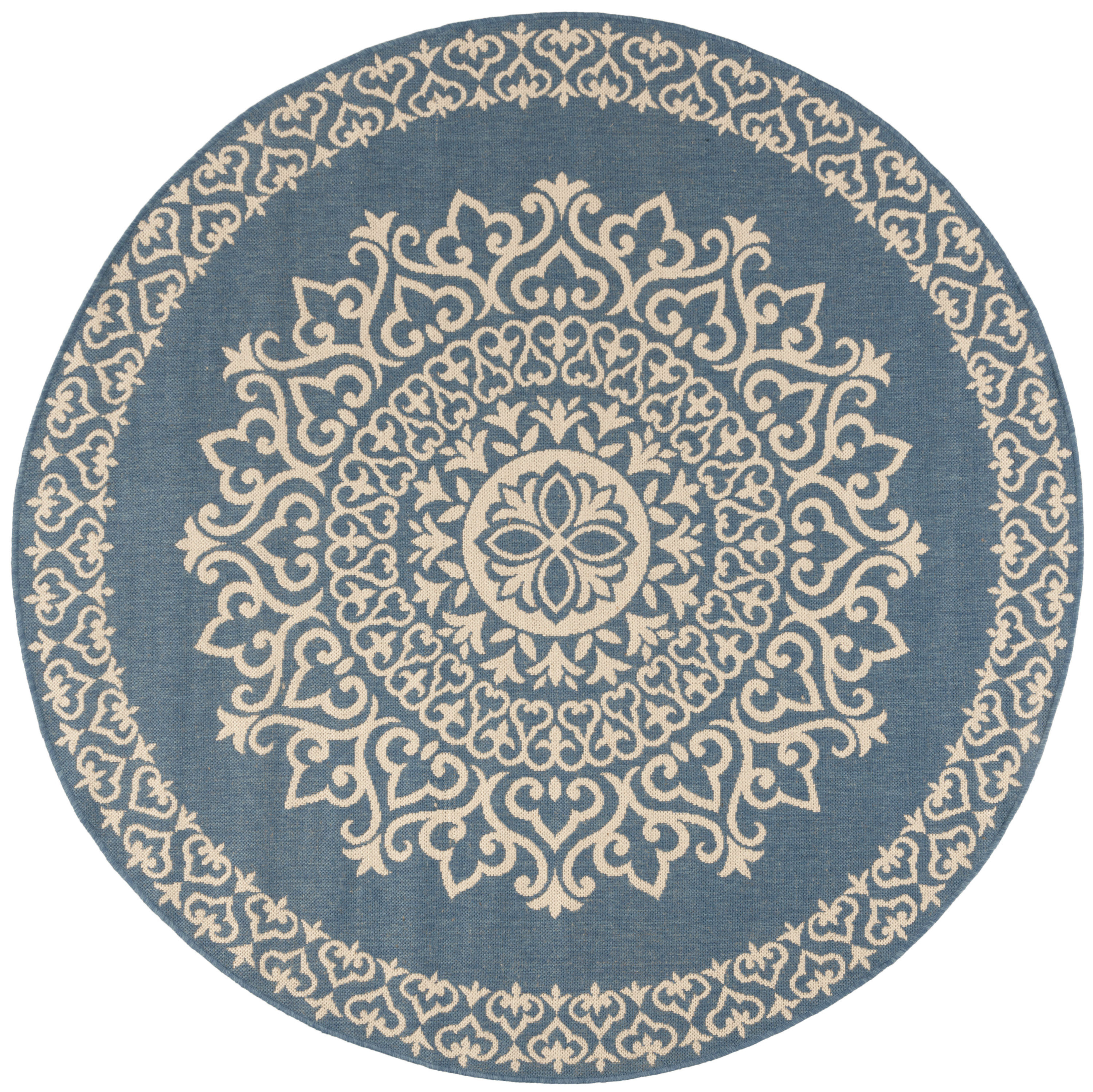 Safavieh BHS183N-6R Beach House Adelle 7 x 7 (ft) Loomed Polypropylene Cream/Blue Round Indoor/Outdoor Medallion Bohemian/Eclectic Area rug