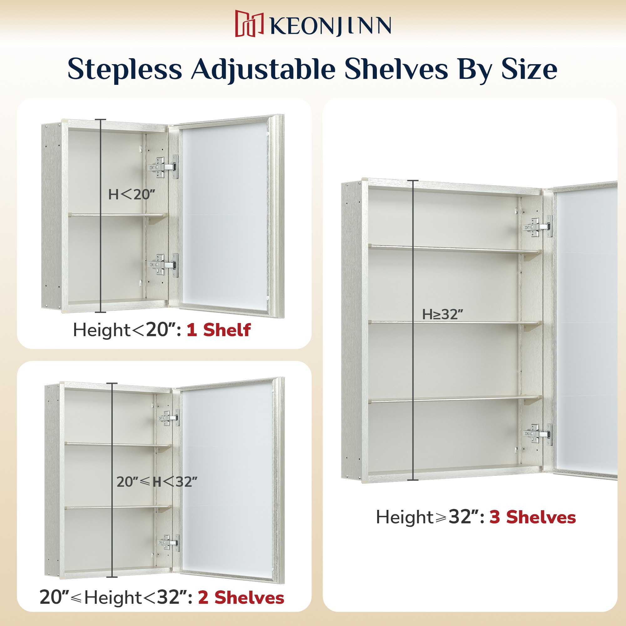 Keonjinn LW-JG-FP-7666-BN Bathroom-Medicine-Cabinets - View #5