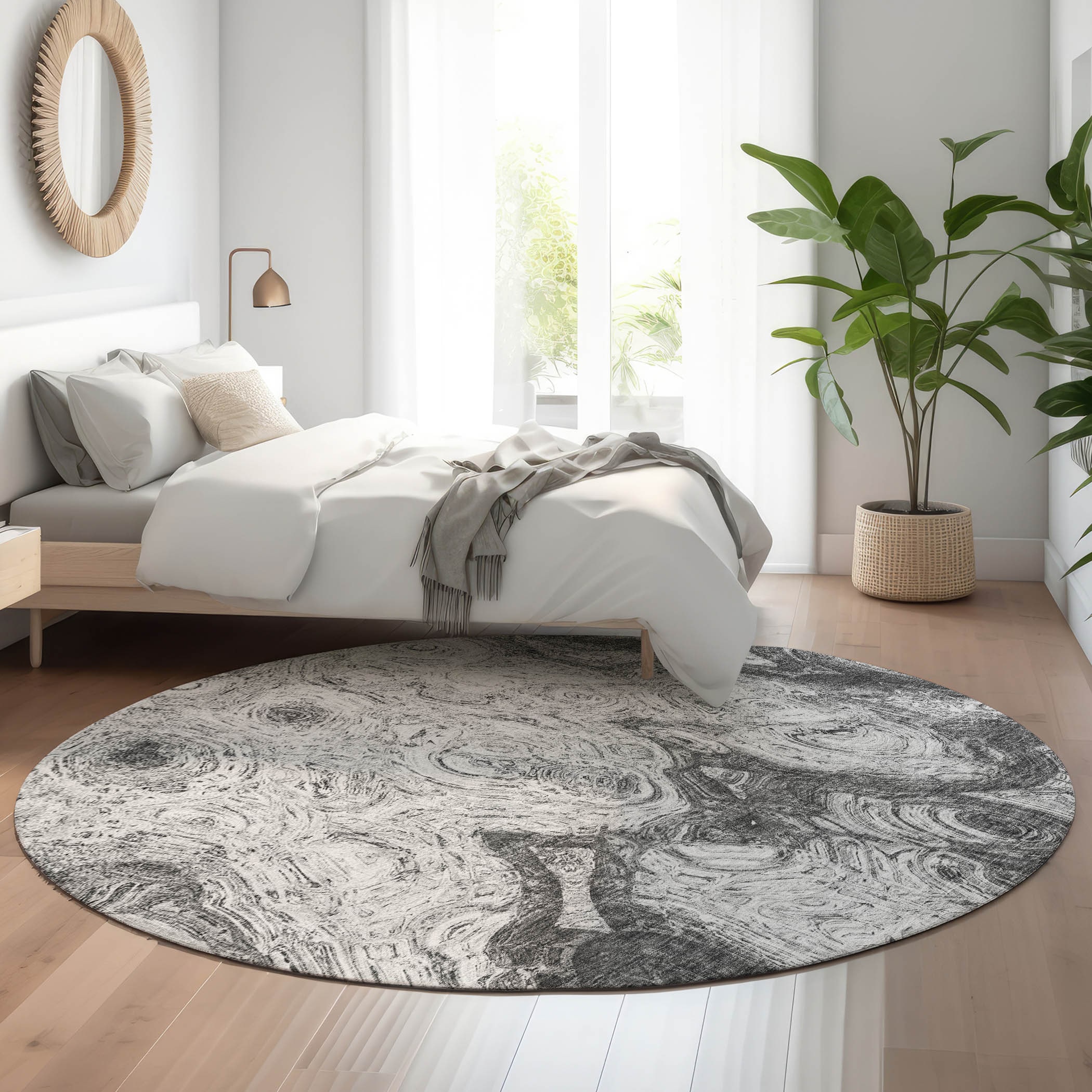 Addison Rugs AMF579GY8RO Mayfield AMF579GY 8 x 8 (ft) Loomed Polyester Gray Round Indoor Geometric Machine washable Area rug