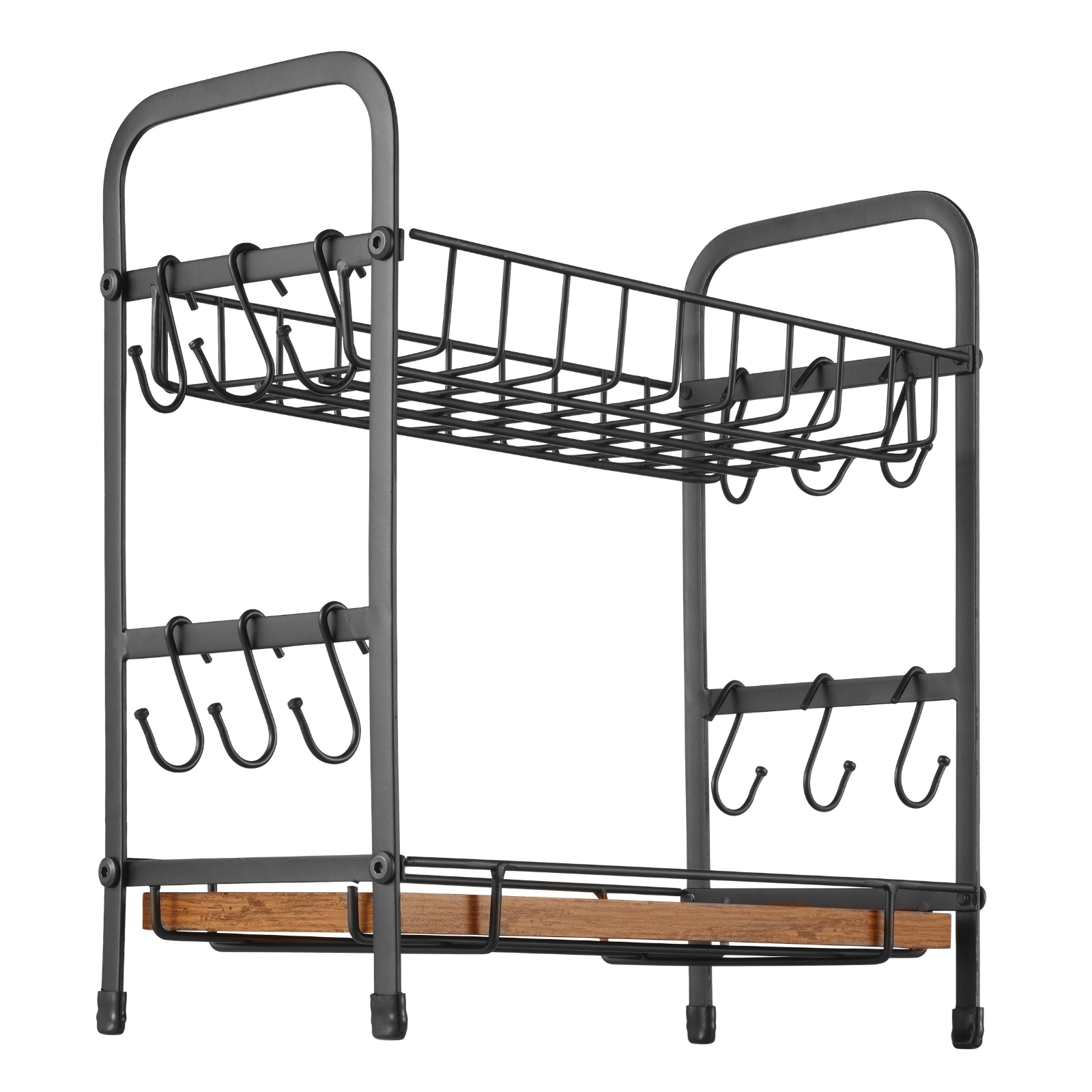 VEVOR SCLYSMKBGJBG06576V0 2 Tier Coffee Bar Organizer for Countertop Multifunctional Mug Holder and Coffee Station 12 Movable Hooks and 2 Shelves for Coffee Accessories Storage and Display Home Office (Matte Black)