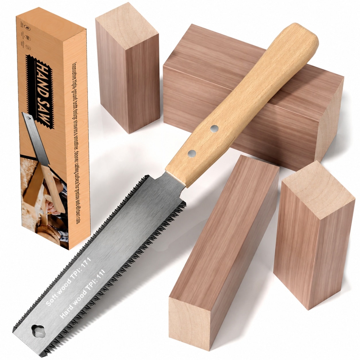 Linder Group Inc 6 Inch Japanese Pull Saw Double Edge Flexible Blade 11 and 17 TPI Woodworking Hand Saw Lightweight Non Slip Handle for DIY Craft and Garden Trim