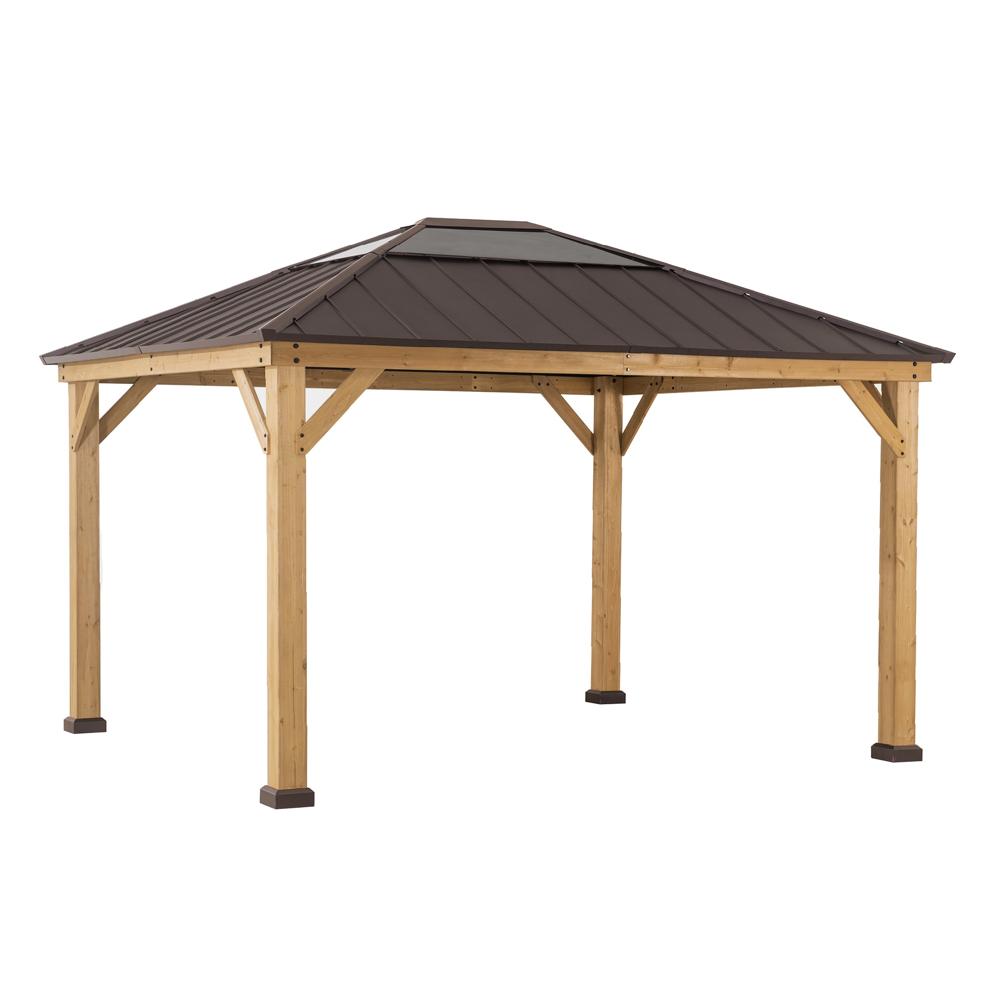 Sunjoy A102005803 13-ft x 11-ft Brown Rectangle Hardtop Steel Roof