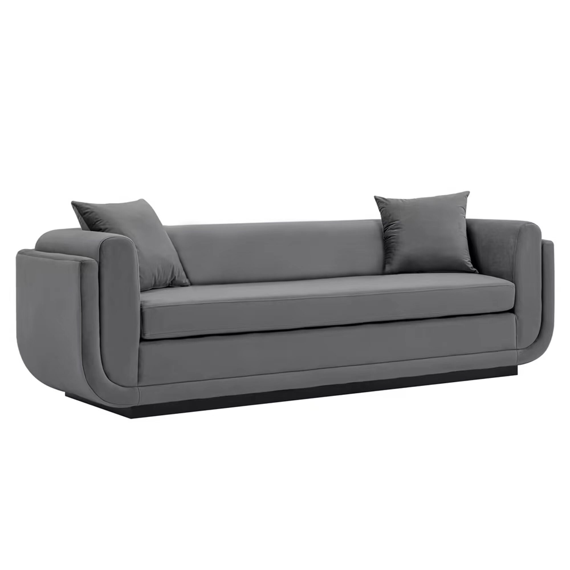 Edmonda Dark Gray Velvet Upholstered Sofa with Pillows