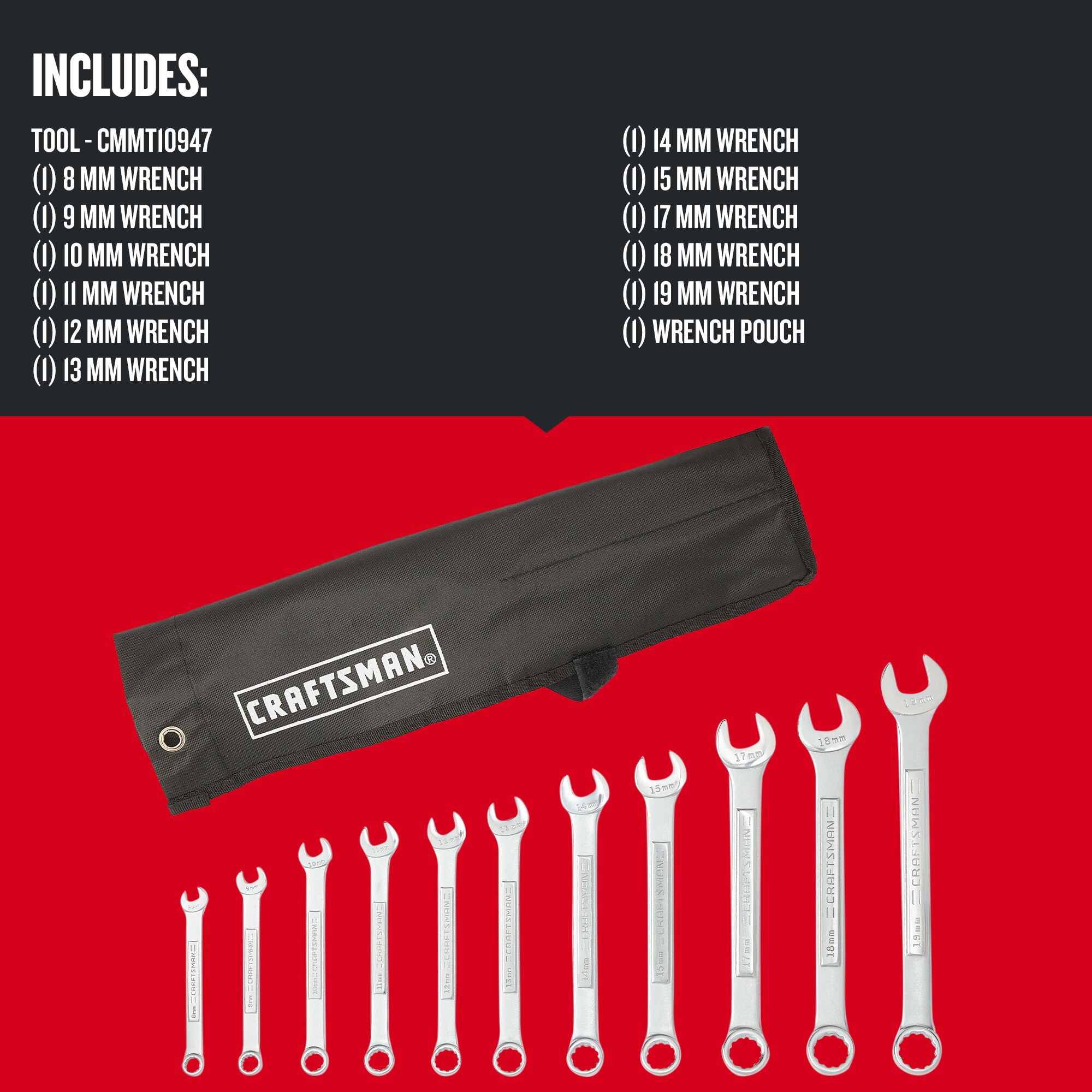 CRAFTSMAN 11-Piece Set 12-point Metric Standard Combination Wrench