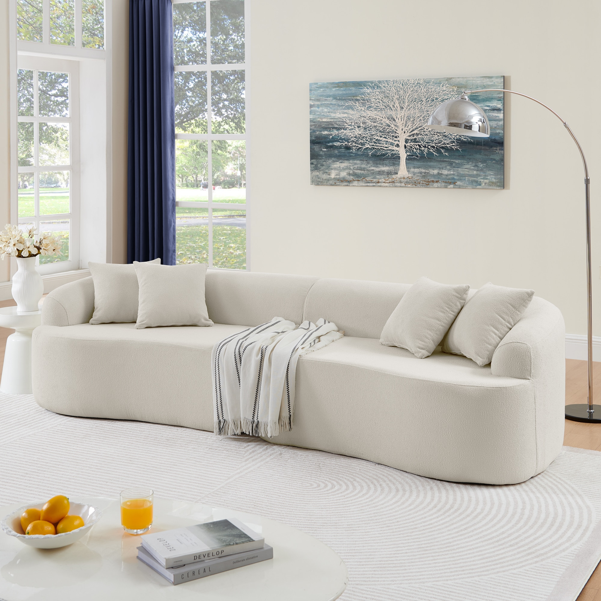 LOVMOR SF-WO-W487S00357 Curved Modular Sectional Sofa in Lamb's Wool Fabric Modern Minimalist Style Compressed No Assembly Required Comfy for Living Room   Bedroom Beige