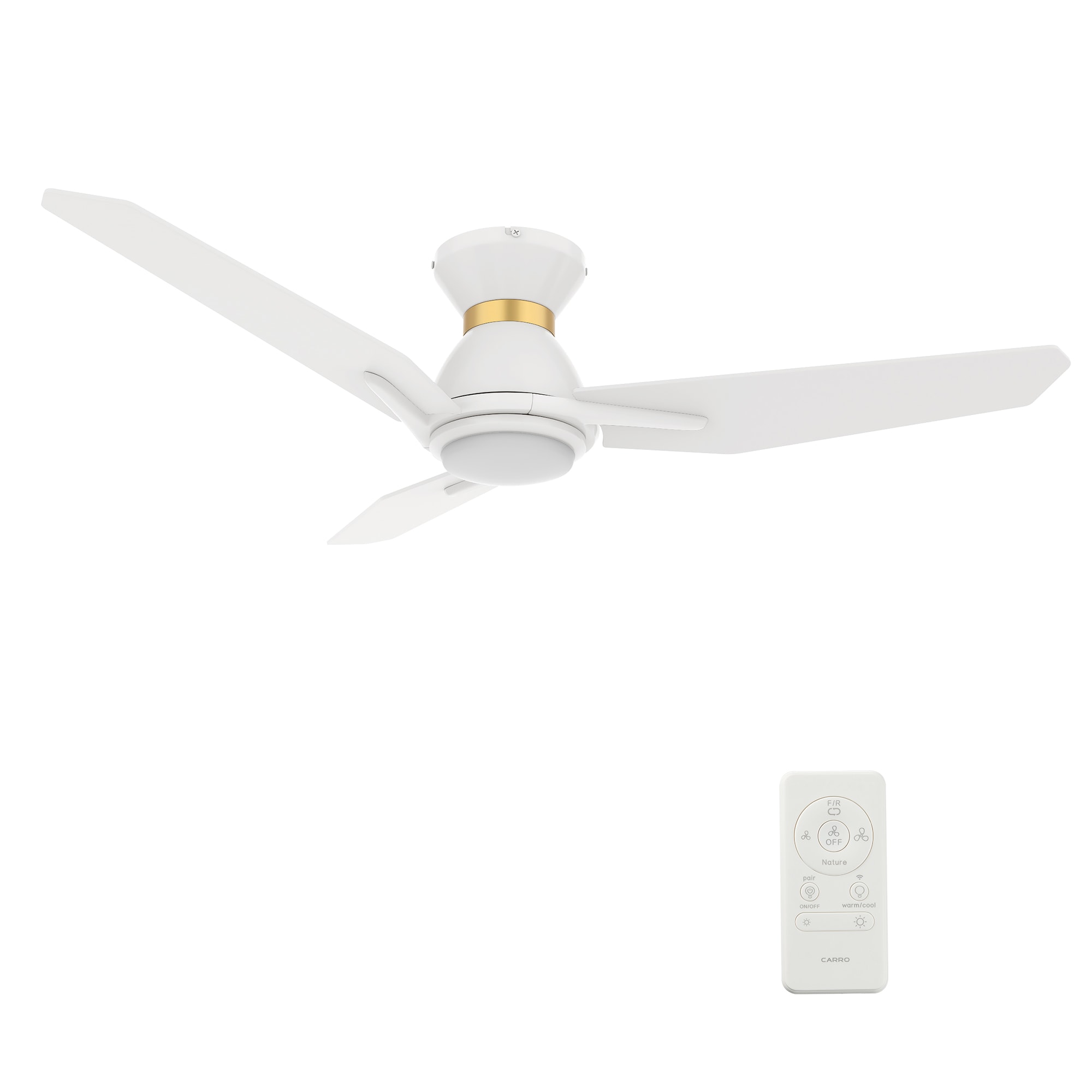 CARRO USA LS443J3-L11-W1-1-FMA Tilbury 44-in Integrated LED Outdoor Flush Mount Smart White with White Blades Ceiling Fan With Light - Remote Included ( 3 -Blade )