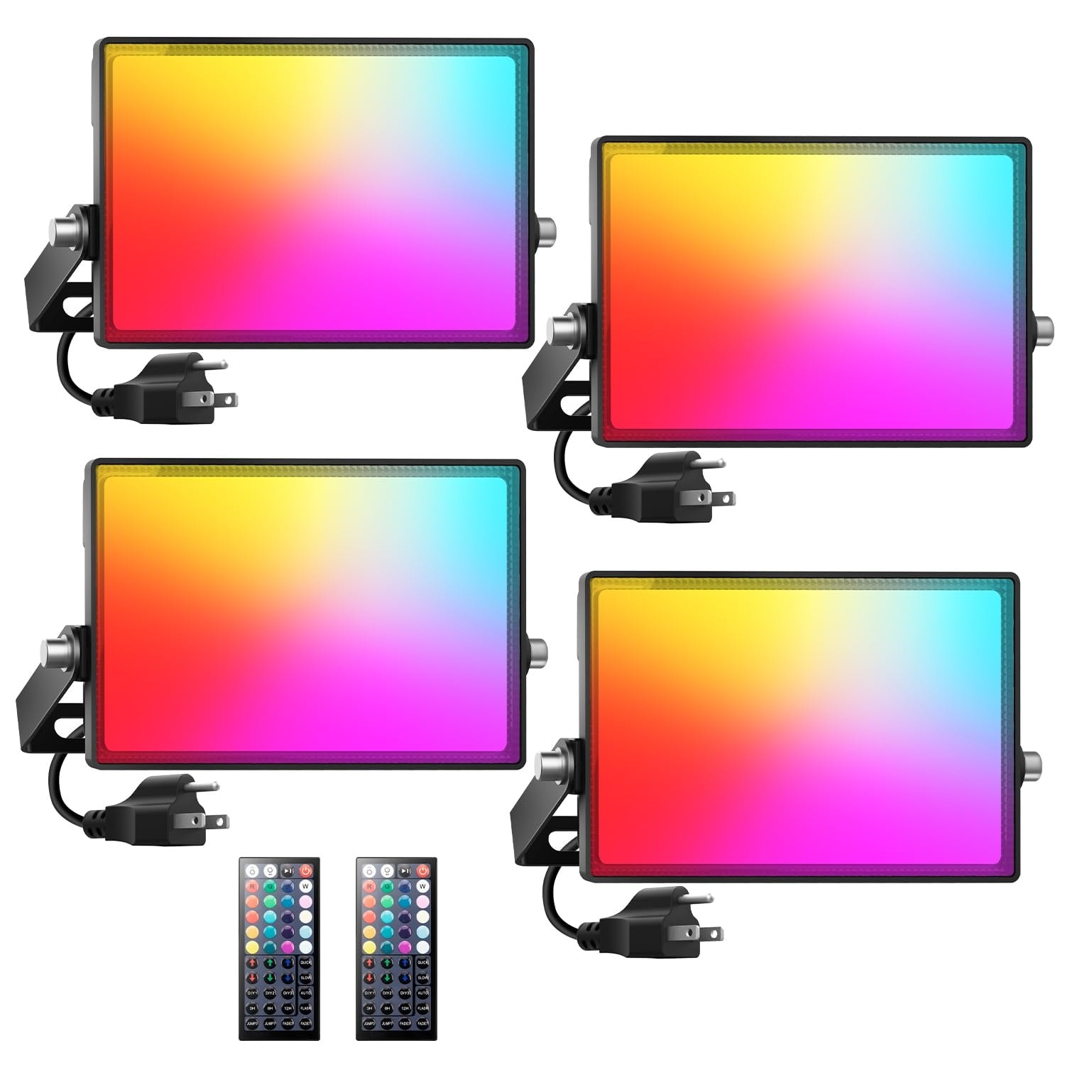 Lukvuzo  LED Flood Light Outdoor 30W 2500LM Color Changing RGBW Remote Control IP66 Waterproof Stage Uplight 2700K Warm White 4 pack
