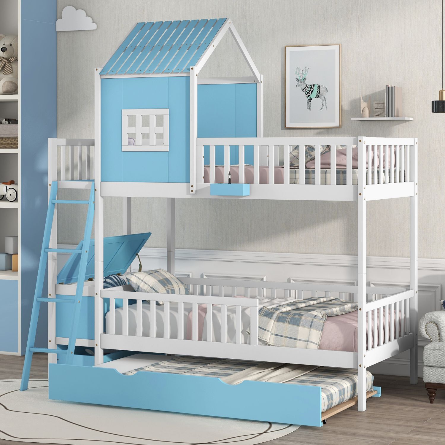 JASMODER LT501002AAC Blue Twin Composite Platform Bed with Storage