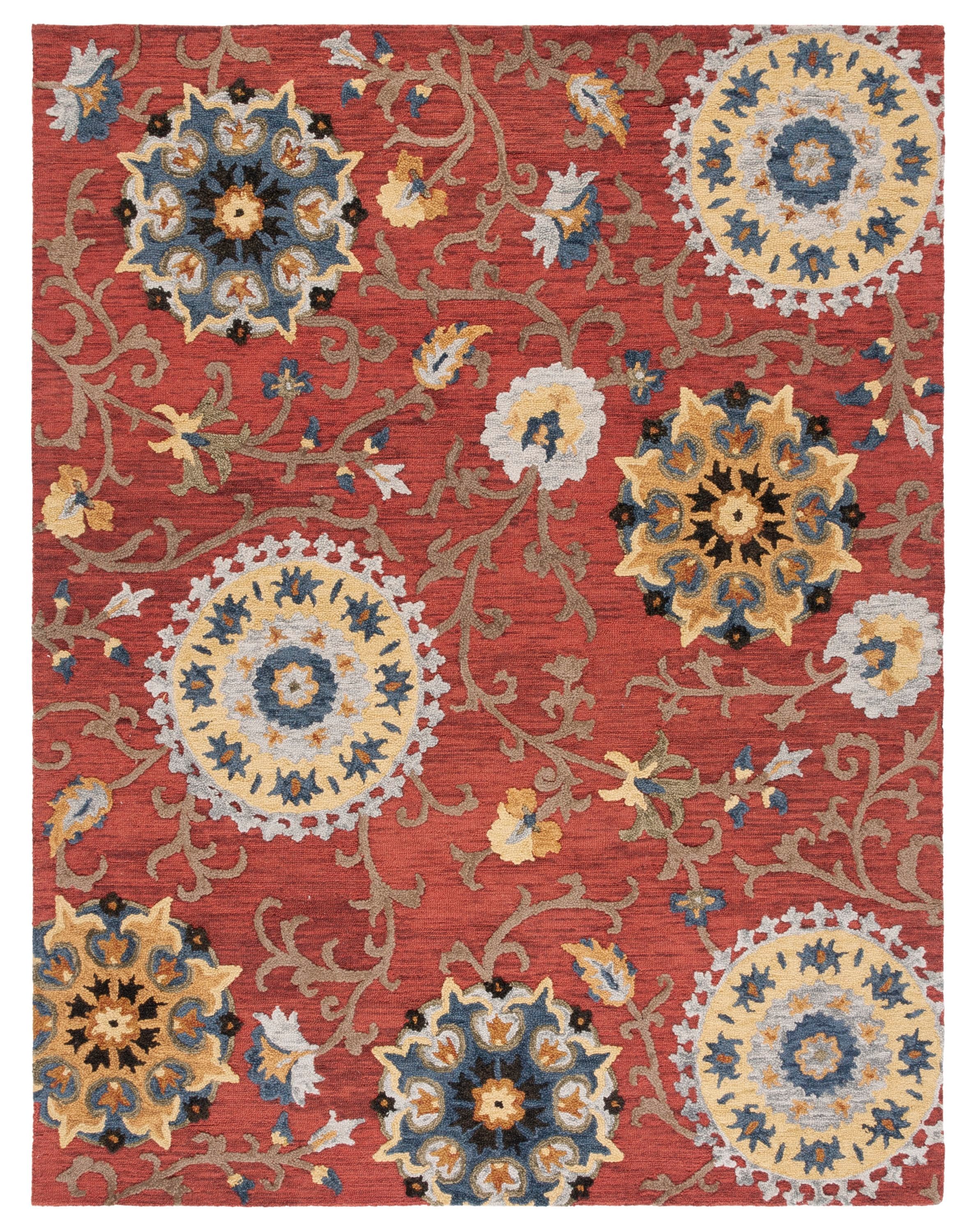 Handmade Blossom Red Floral Wool Area Rug 5' x 8'